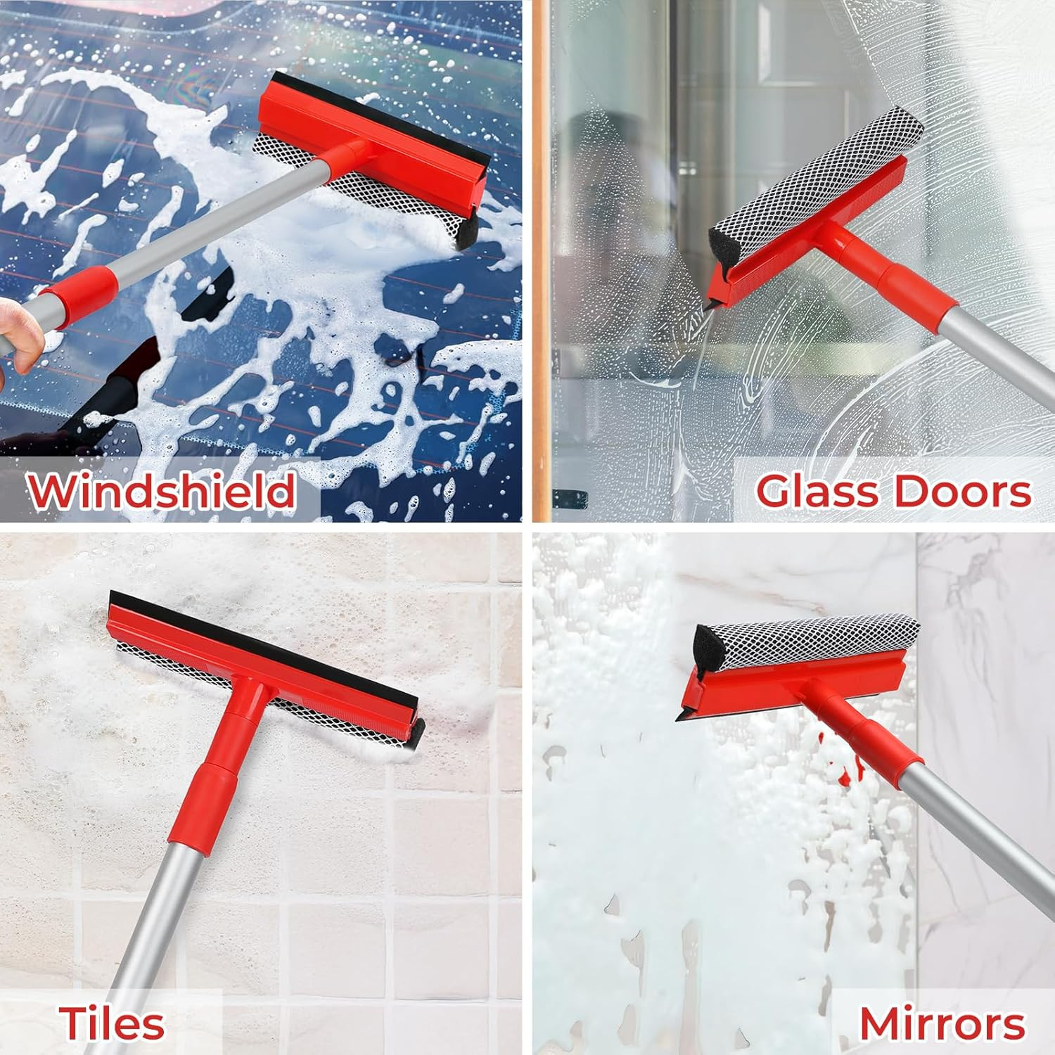 Windshield Cleaner Tool 2 in 1 Car Window Squeegee with Extendable Handle (18″-2
