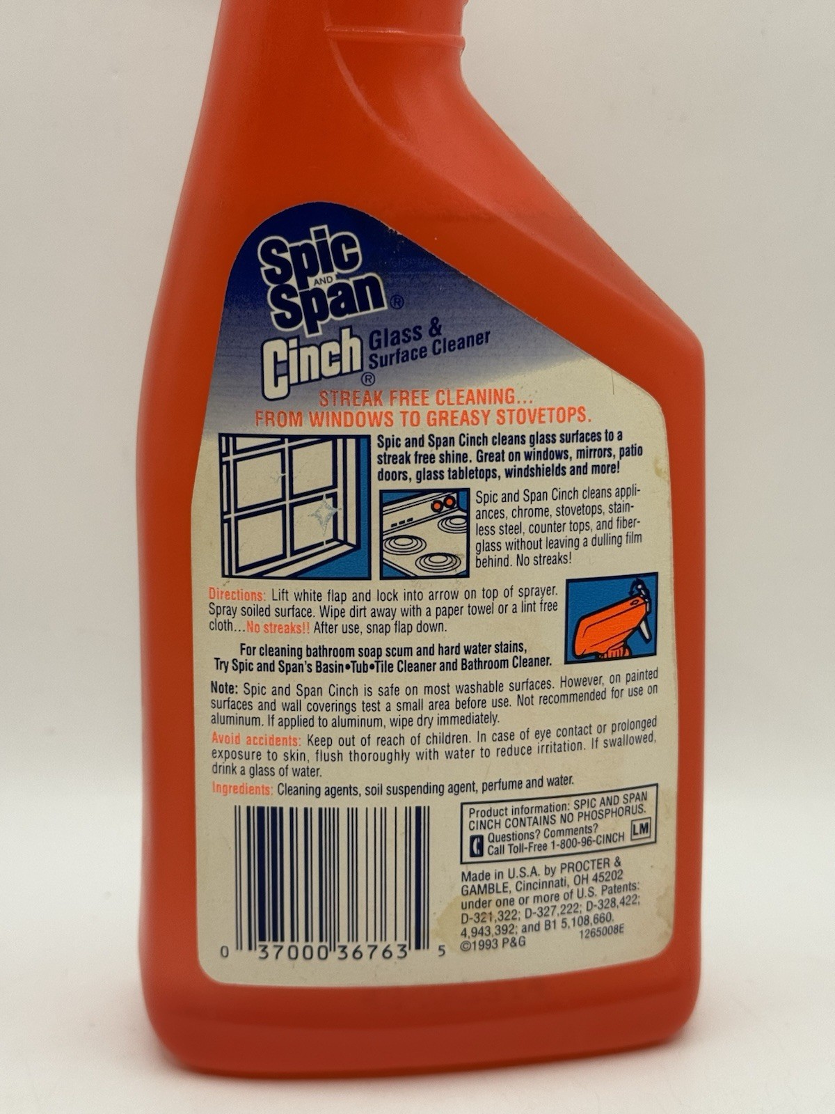 Vintage 1993 Spic and Span CINCH Glass & Surface Cleaner 90% Full 17oz Bottle