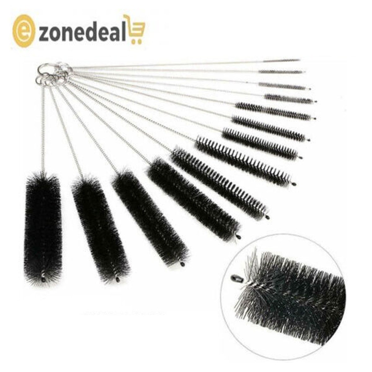 Nylon Straw Brush Cleaner Bottle Tube, Stainless Steel, 10PCS