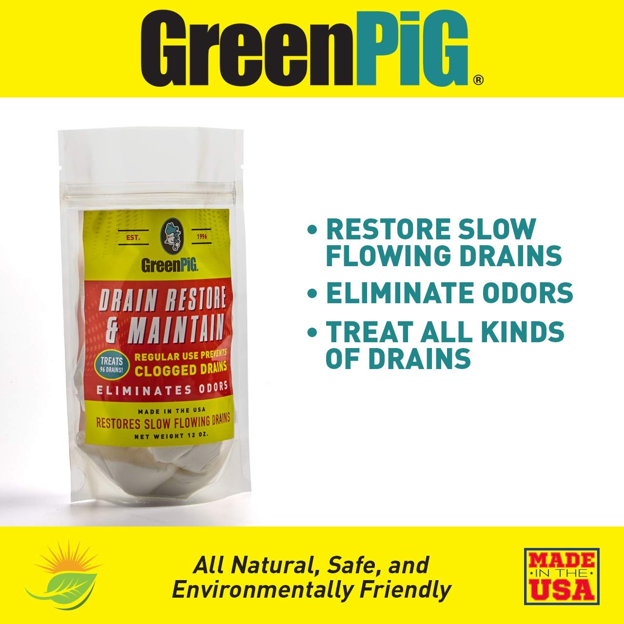 GREEN PIG Drain Clog Remover, Garbage Disposal Cleaner and Deodorizer, 58 Res…