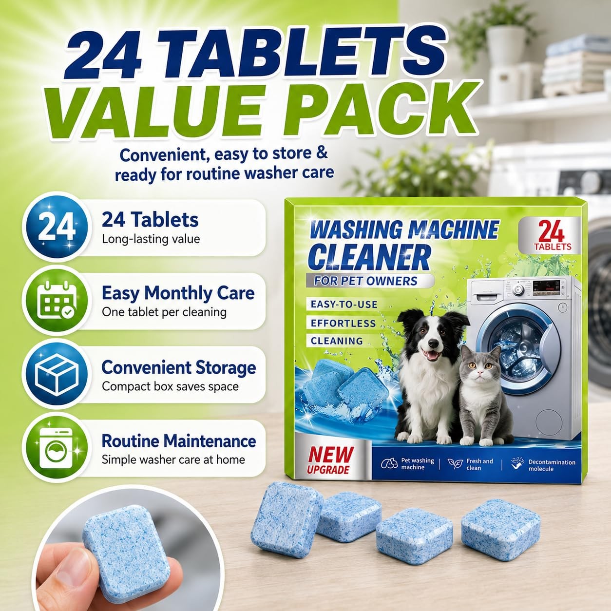 Enzyme Washing Machine Cleaner Tablets for Pet Owners, [2X Power] Washer Clea…