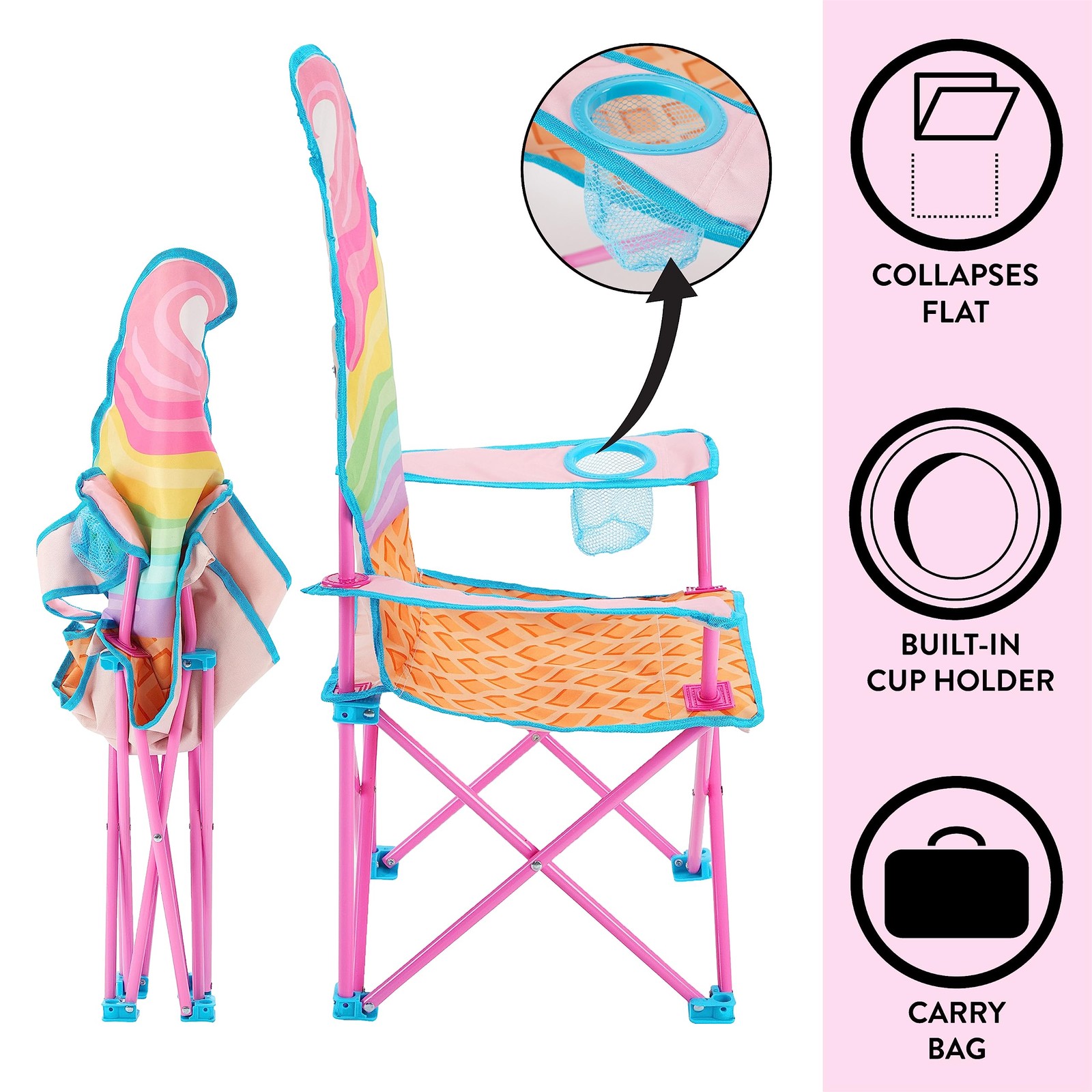 Ice Cream-Themed Figural Folding Camp Chair,Lightweight Portable Chair with C…
