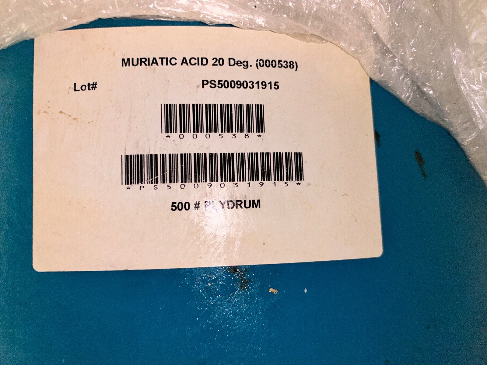 Muriatic Acid 20 Degree 500 lbs