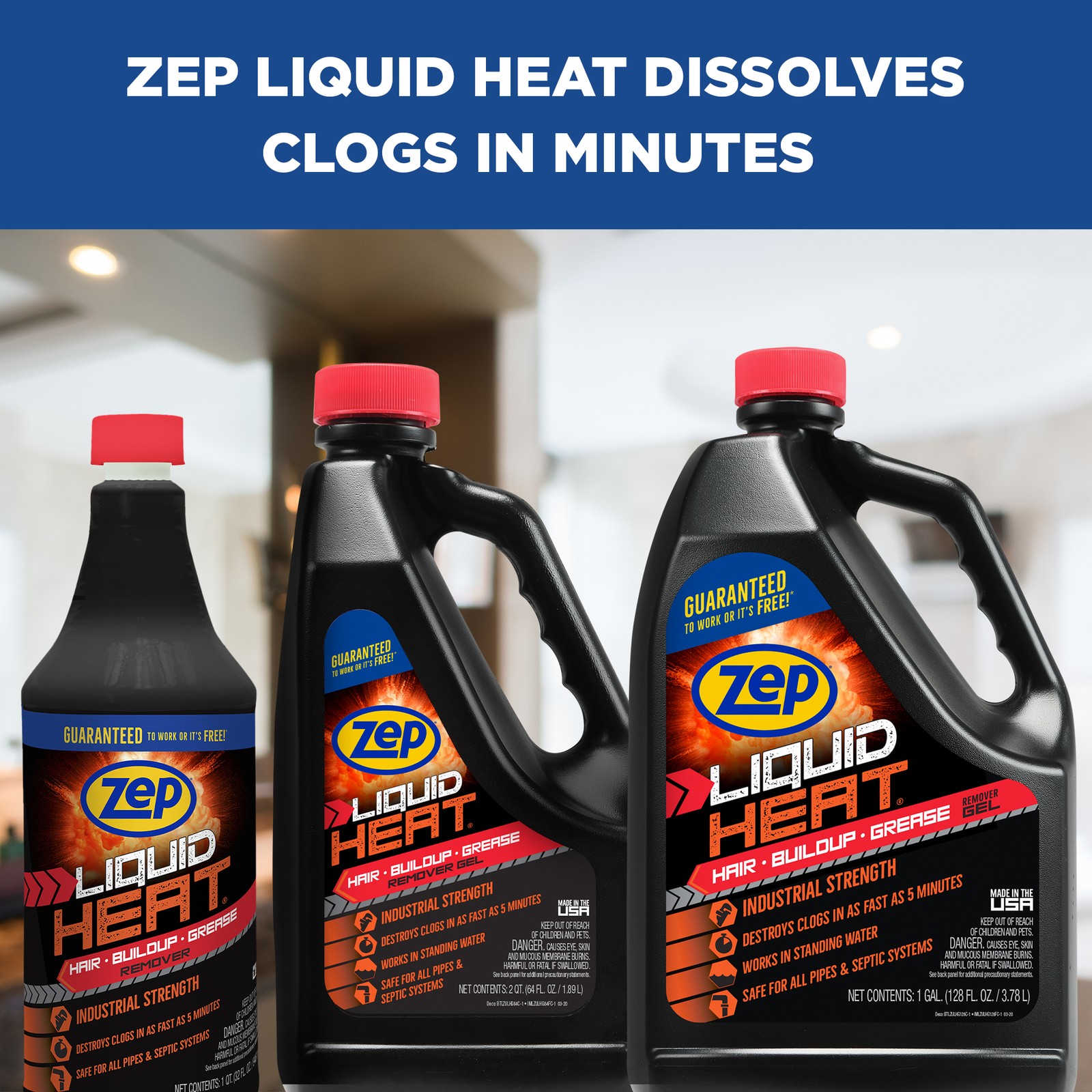 Zep Liquid Heat Hair and Grease Clog Dissolver Gel – 64 oz (Case of 6) ZULHG64 –