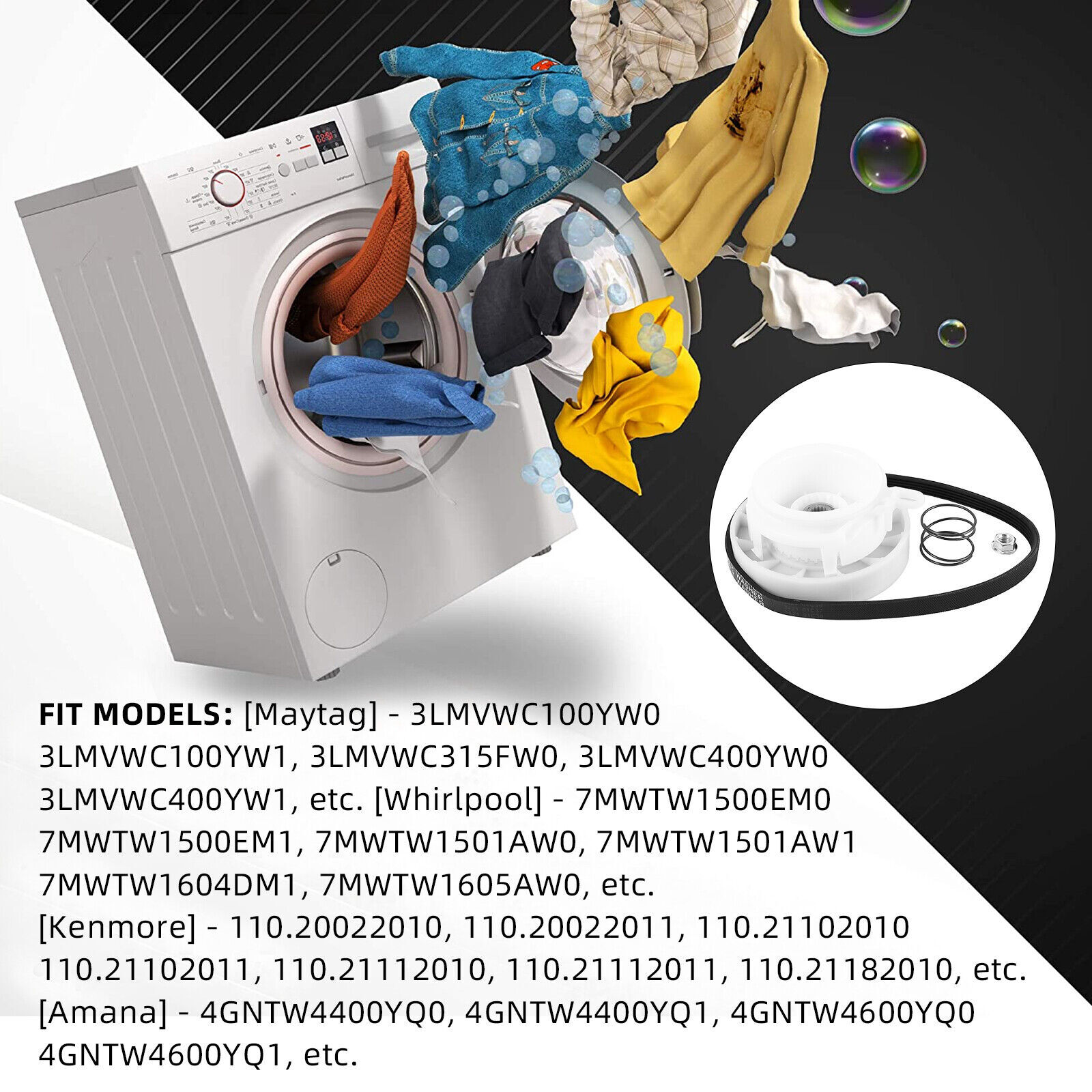 W10721967 Washer Pulley Clutch Kit & W10006384 Washer Drive Belt, for Whirlpool