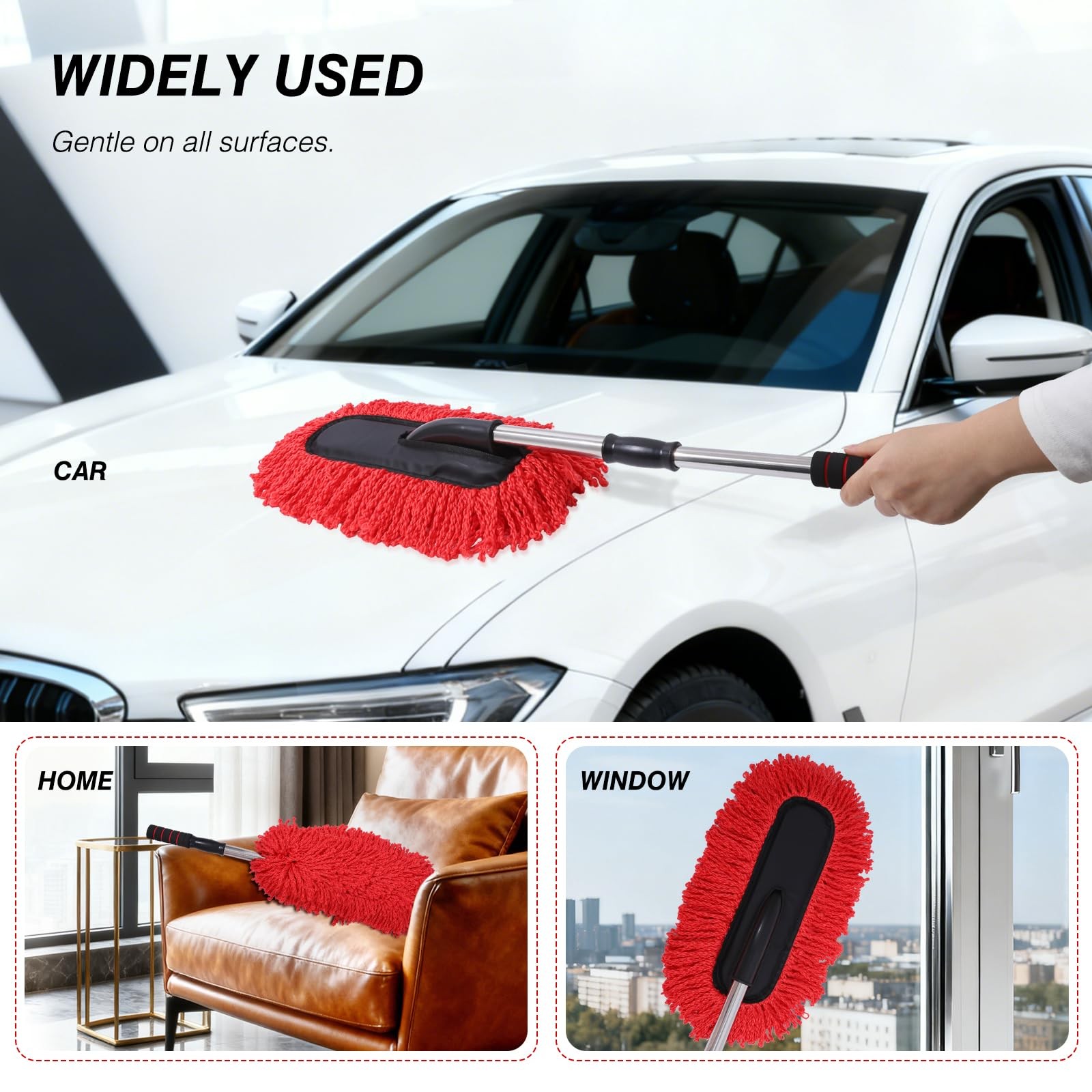 3 Pack Large Red Microfiber Car Duster Exterior Scratch Free with Extendable,…