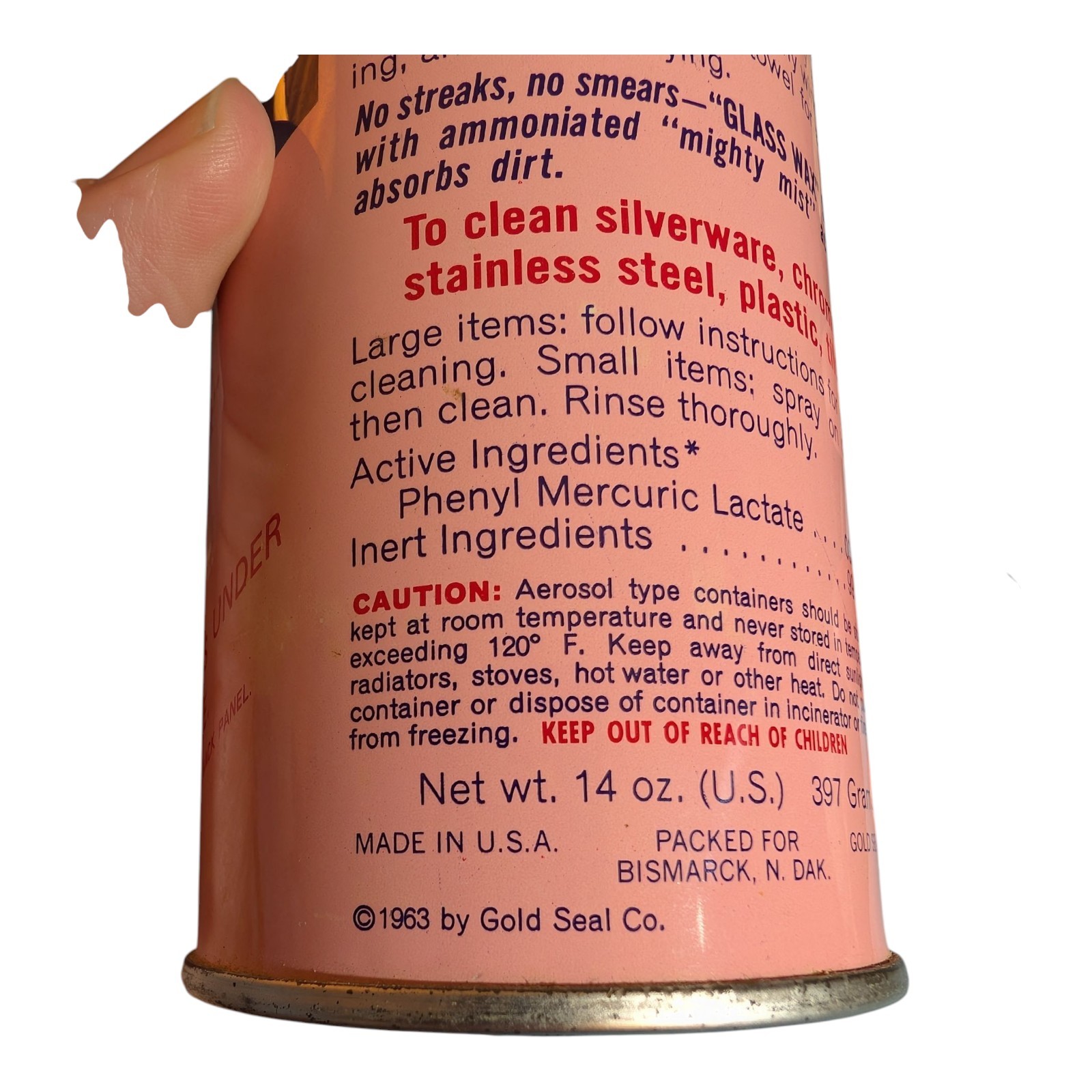 Vintage GOLD SEAL GLASS WAX SPRAY 14 oz 1963 75% Full Cleans Metal Plastic Tile