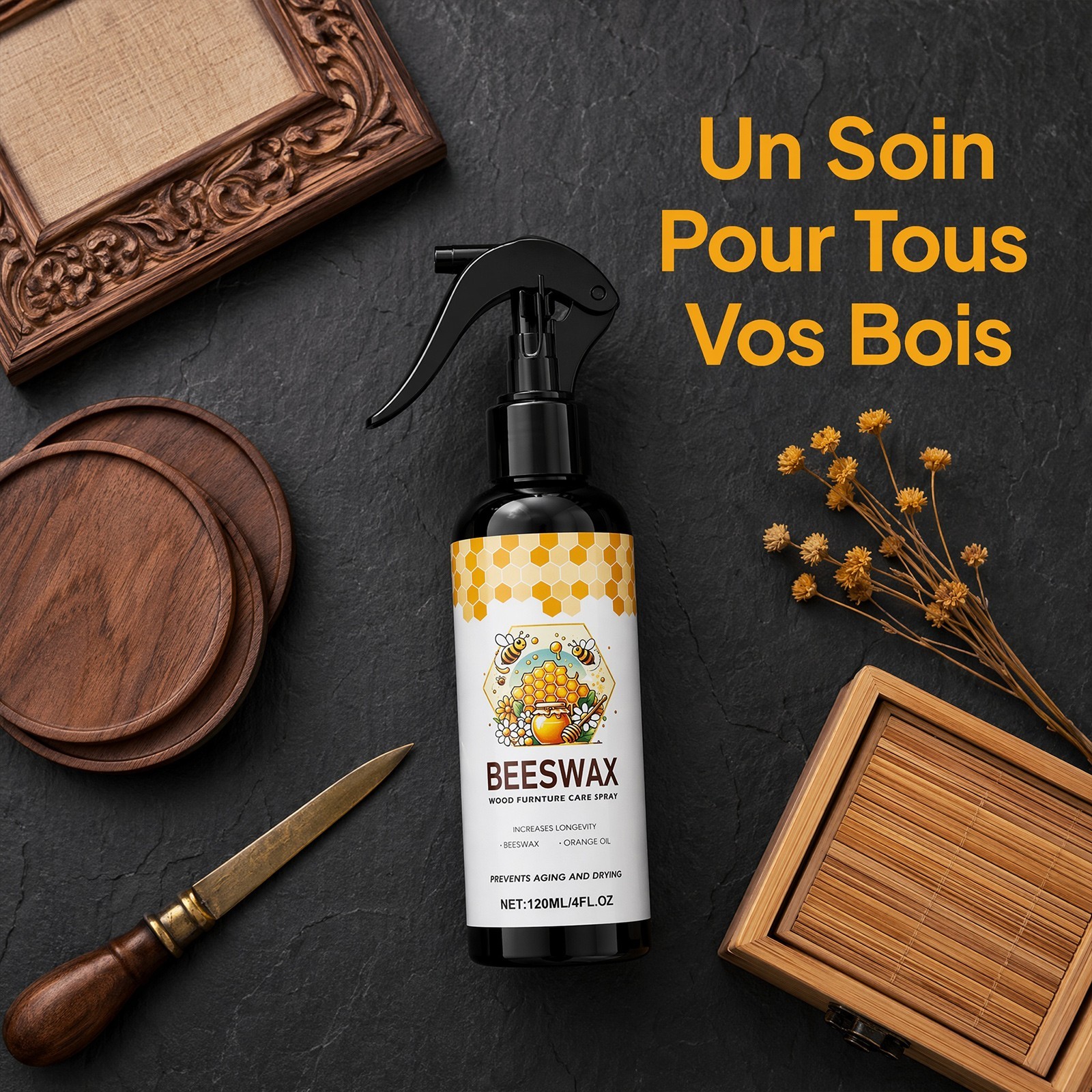 Natural Beeswax Wood Polish Spray – Furniture & Floor Cleaner Restorer