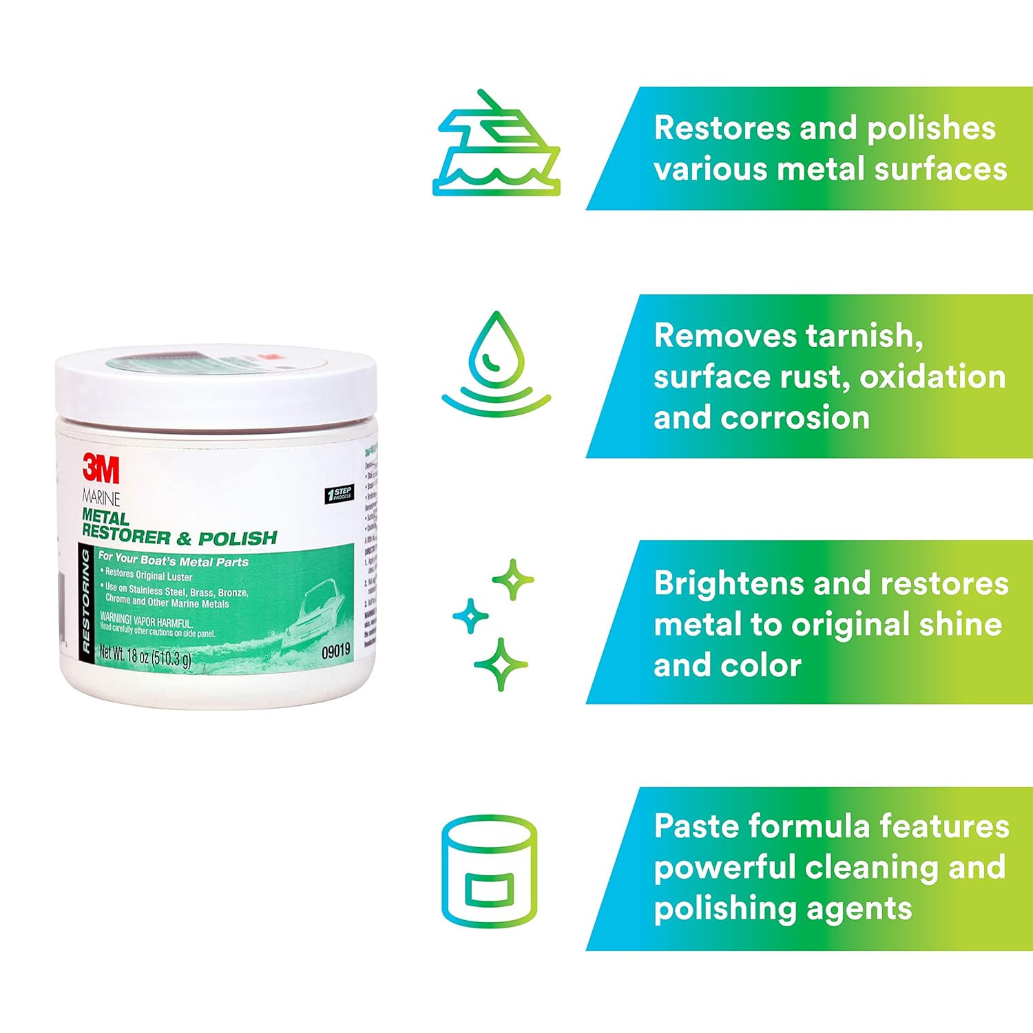 Metal Restorer and Polish, 09019, 18 Oz Paste