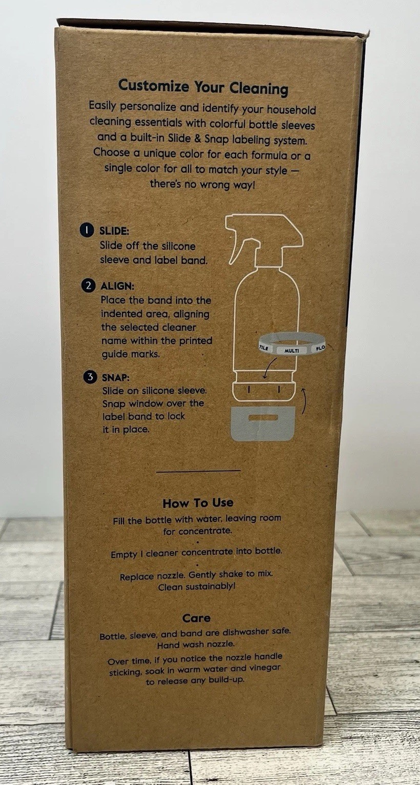 Grove Co. Reusable Glass Cleaning Bottle Polished Gray Silicone Sleeve 16 oz NIB