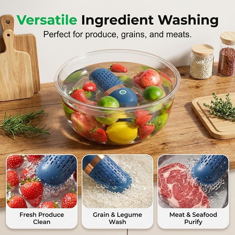 Portable Fruit Vegetable Washer USB Rechargeable Food Purifier Cleaner Navy