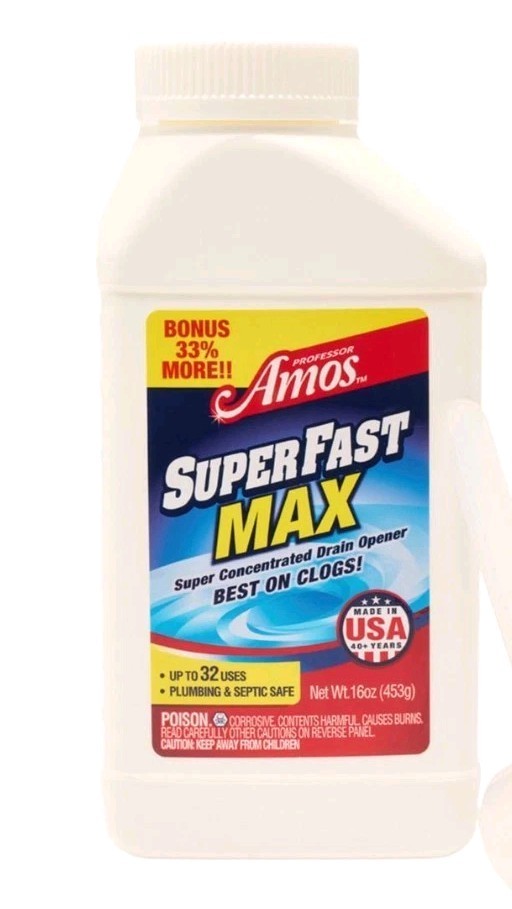 Professor Amos 16oz. SuperFast Max Concentrated Powder Drain Opener, New