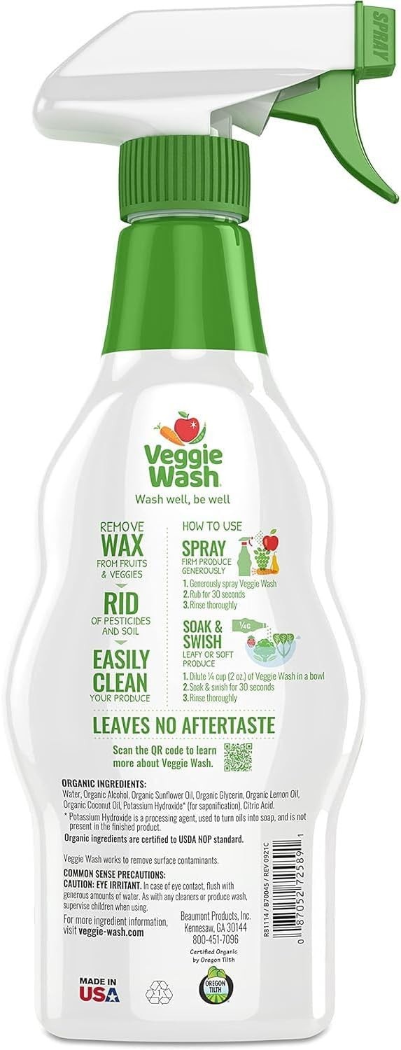 Veggie Wash Certified Organic Fruit and Vegetable Cleaner Pack of 3 – 16 Fl Oz