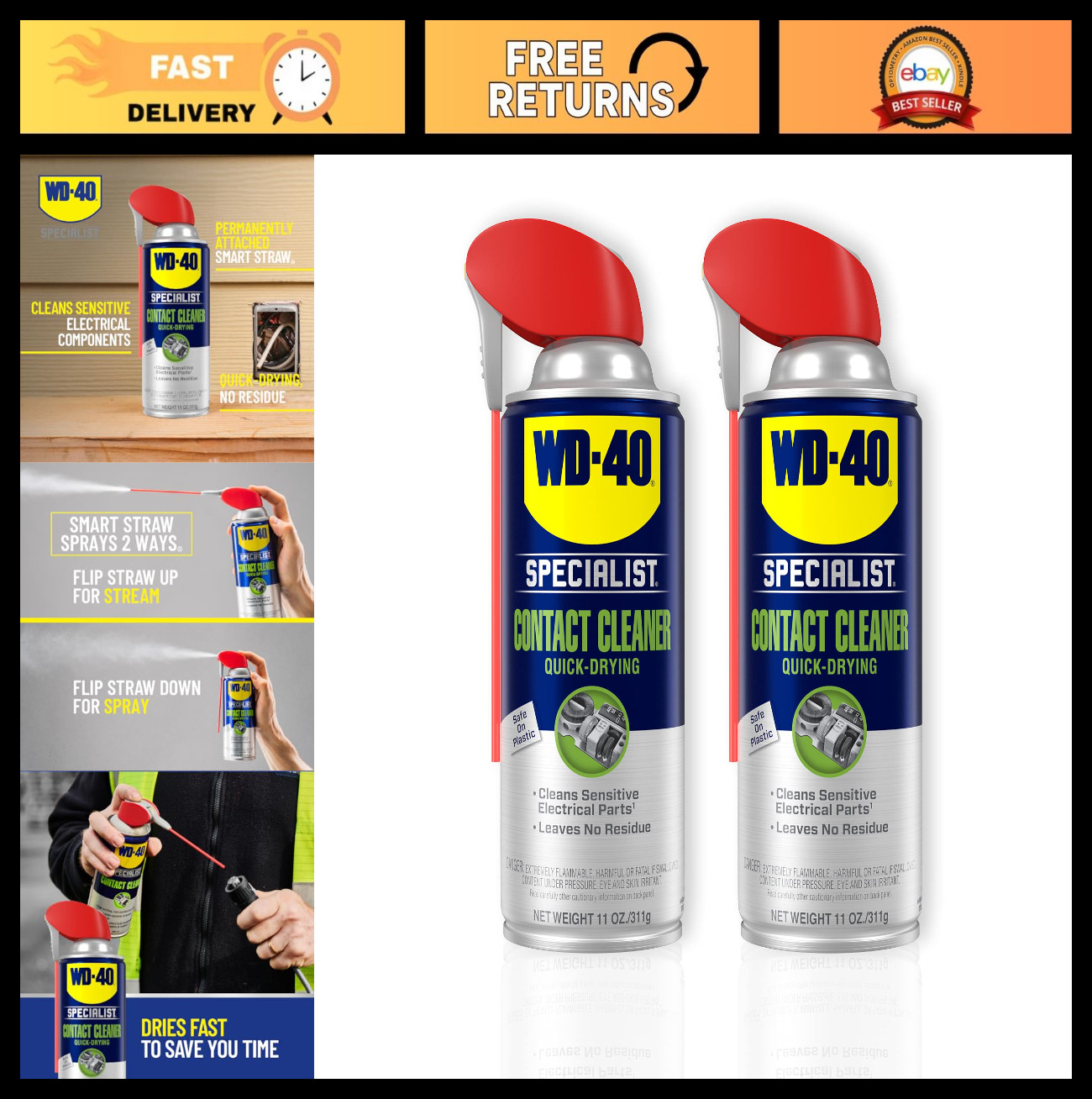 Contact Cleaner Spray with Smart Straw – TWIN PACK, 11 OZ – Electronics & Mechan