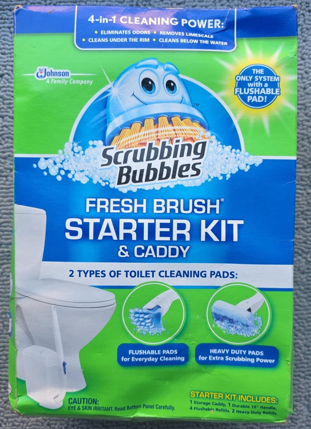 Scrubbing Bubbles Fresh Brush Starter Kit Caddy 2 Types Cleaning Pad hole in Box