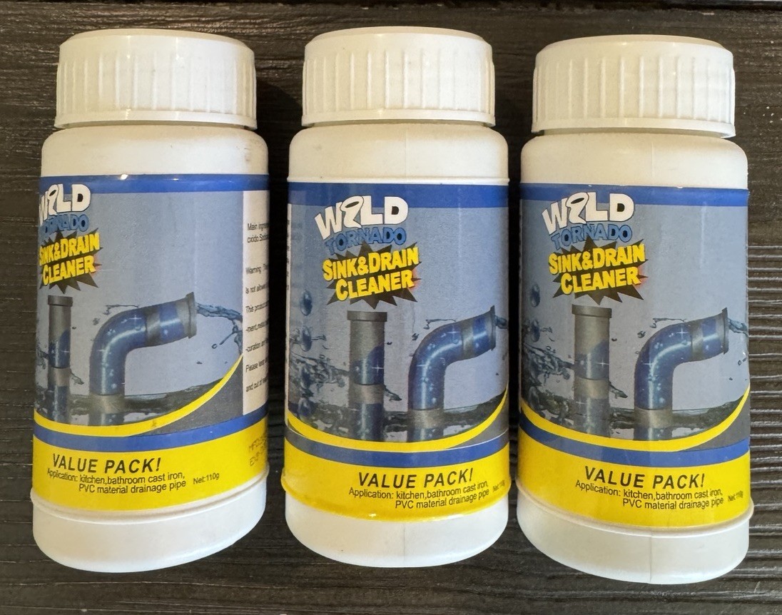 Lot of 3 Wild Tornado Powerful Sink & Drain Cleaner Powder Clog Removal Open