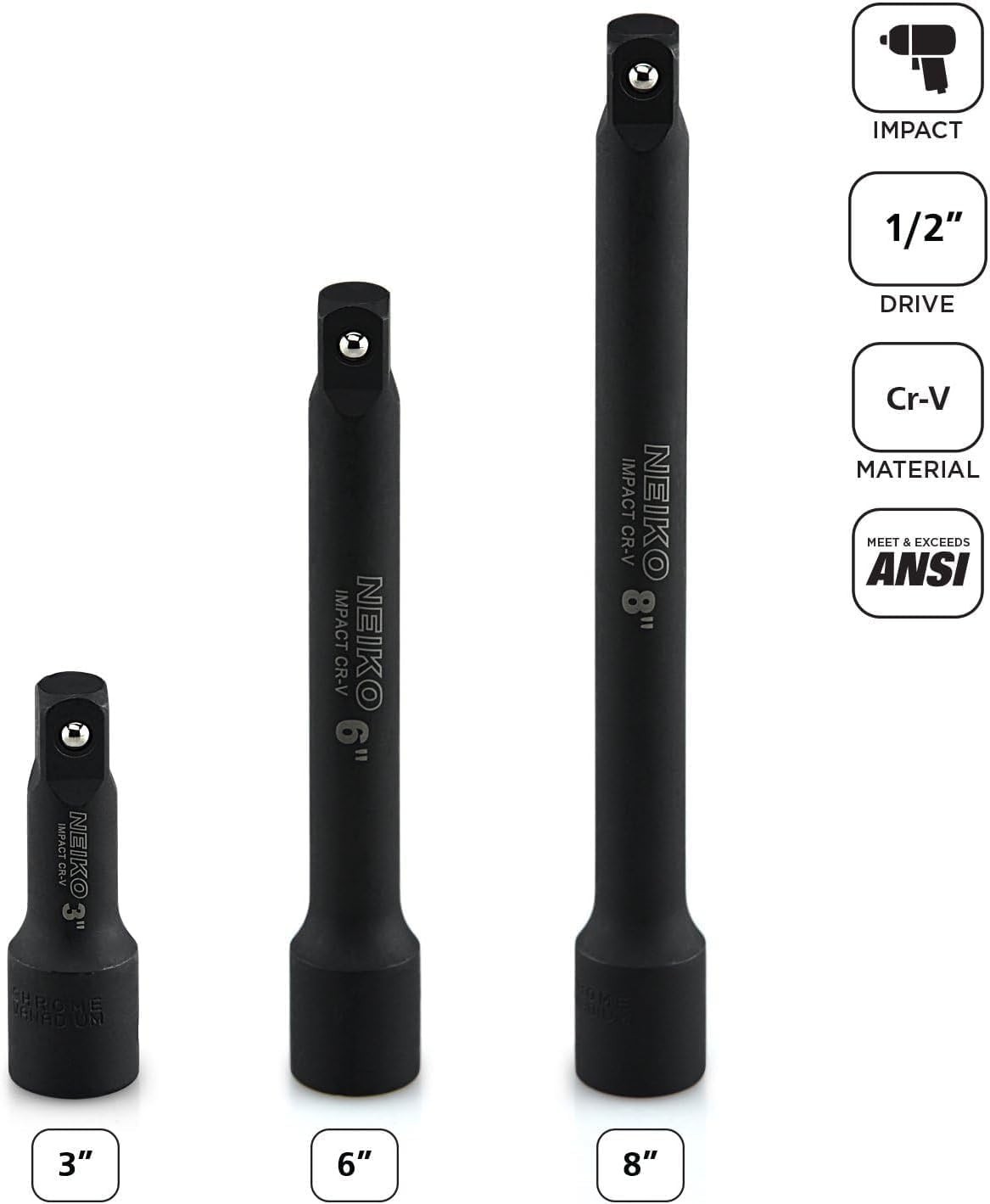 00237A 1/2-Inch-Drive Impact Extension-Bar Set, Made with CrV Steel, 3-Inch, …