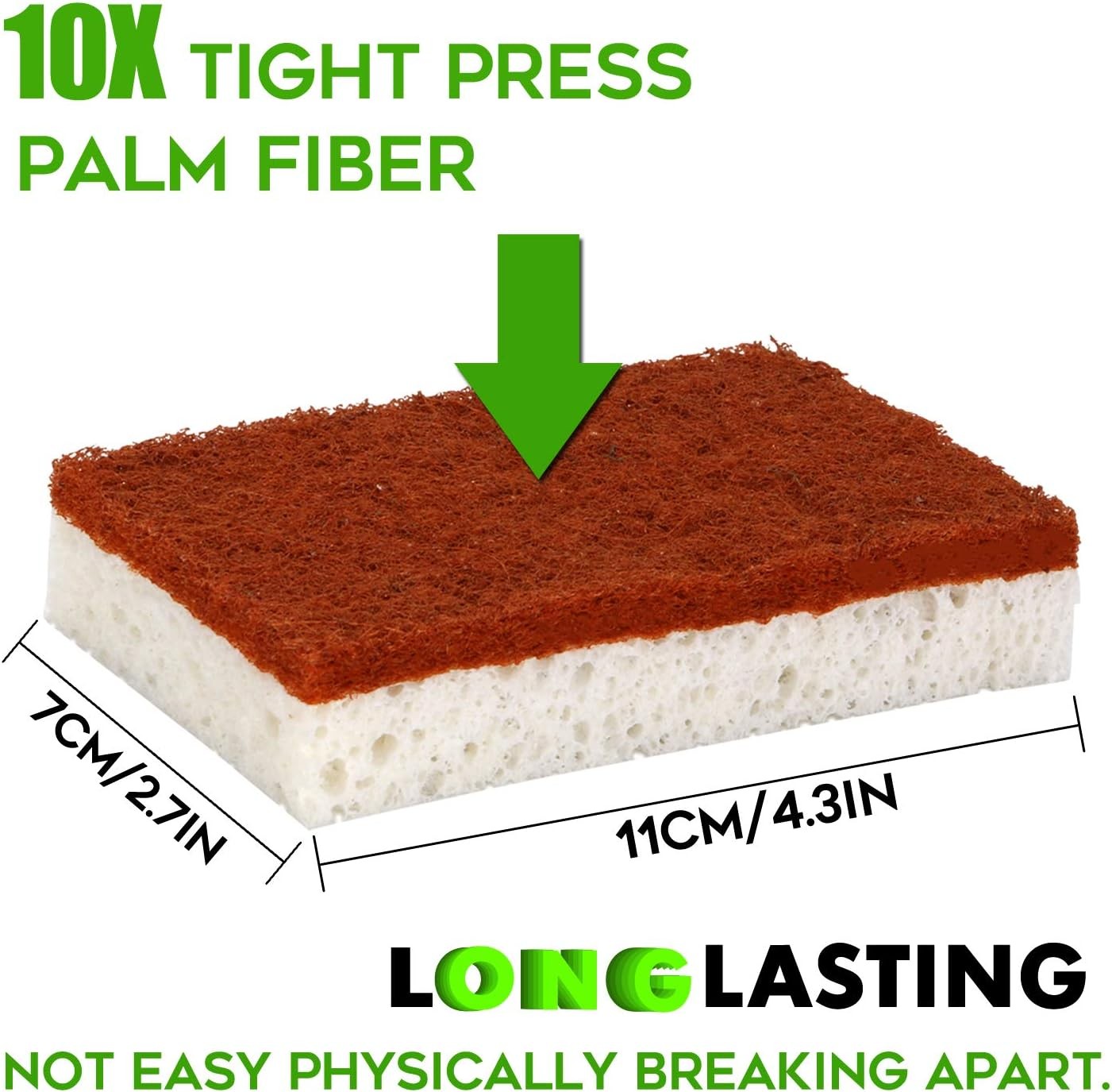 Natural Plant Based Scrub Sponge 12 Pack, Palm Fiber Scrubbing Sponge with Non