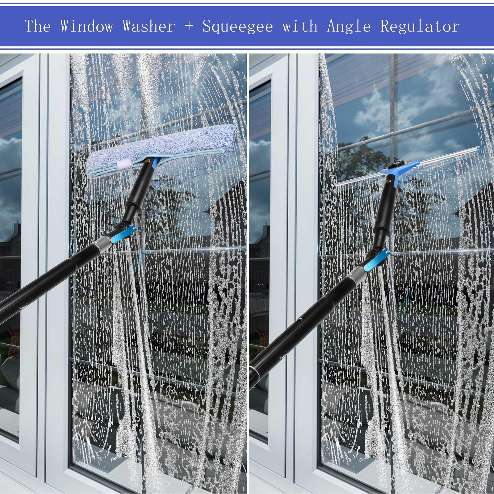 26FT Window Cleaning Brush Kit, 4-26ft Adjustable Water Fed Pole Kit, Solar P…