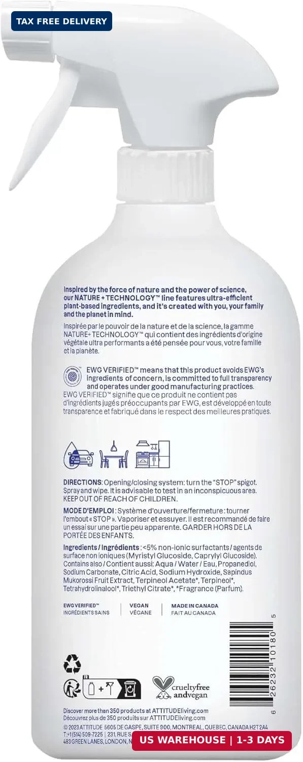 ATTITUDE All Purpose Cleaner Spray, EWG Verified, Vegan, Made with 94% Plant-Bas