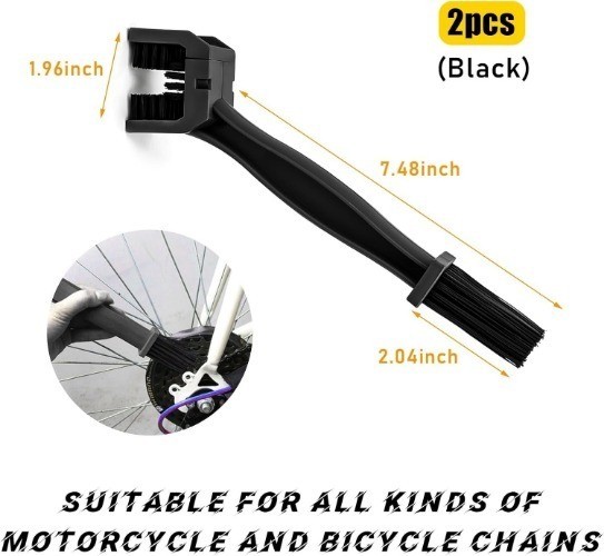 2 PCS Chain Brush, Chain Cleanig Brush Tool, Chain Gears Mainten Color: Black