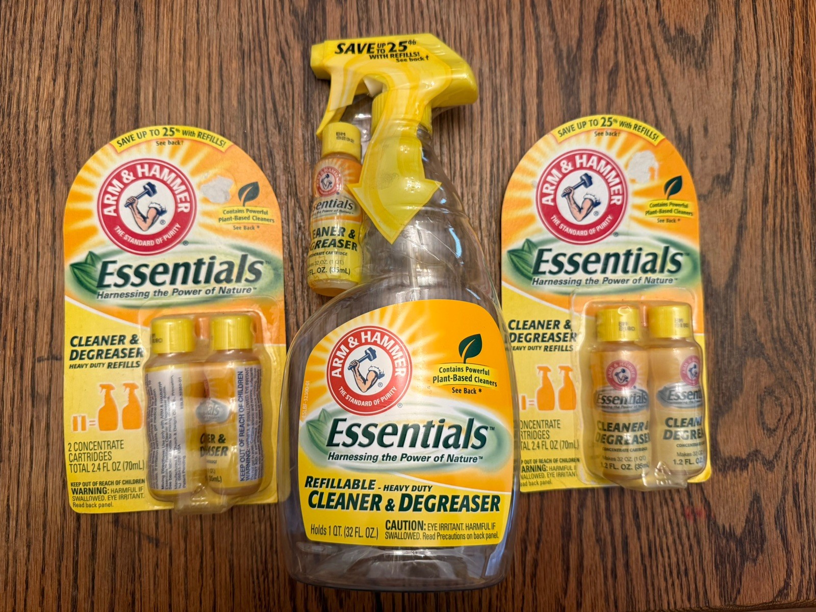 Arm & Hammer Essentials Refillable Cleaner & Degreaser Bottle + 5 Refills ~ NOS