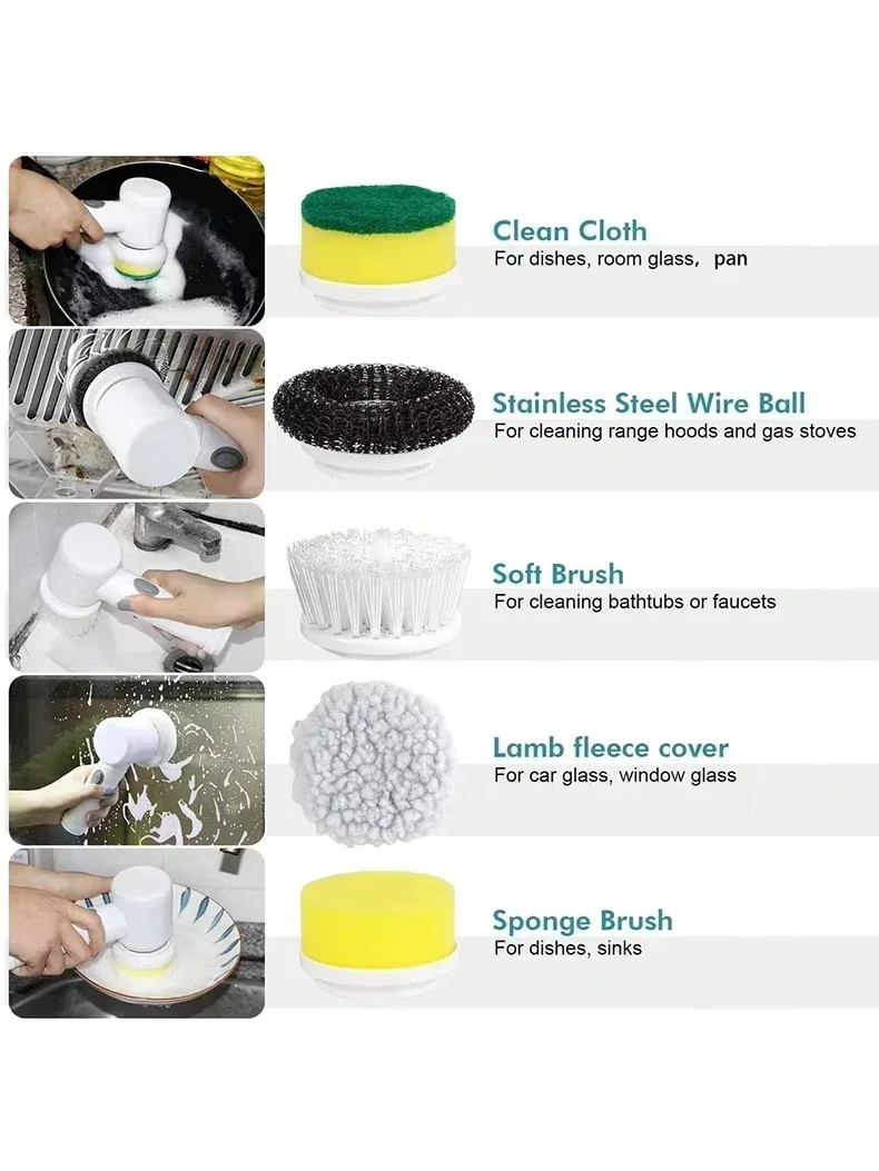 1pcs Electric Spin Scrubber – Cordless Cleaning Brush with 5 Replaceable Heads