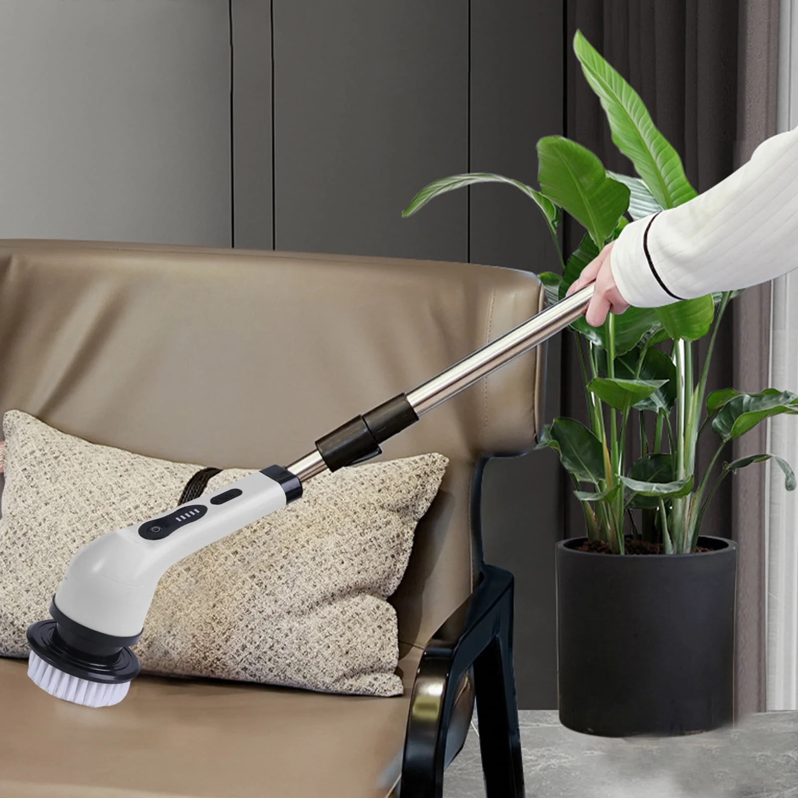 Electric Spin Scrubber, Cordless Bath Tub Power Scrubber with Long Handle & 6 Re