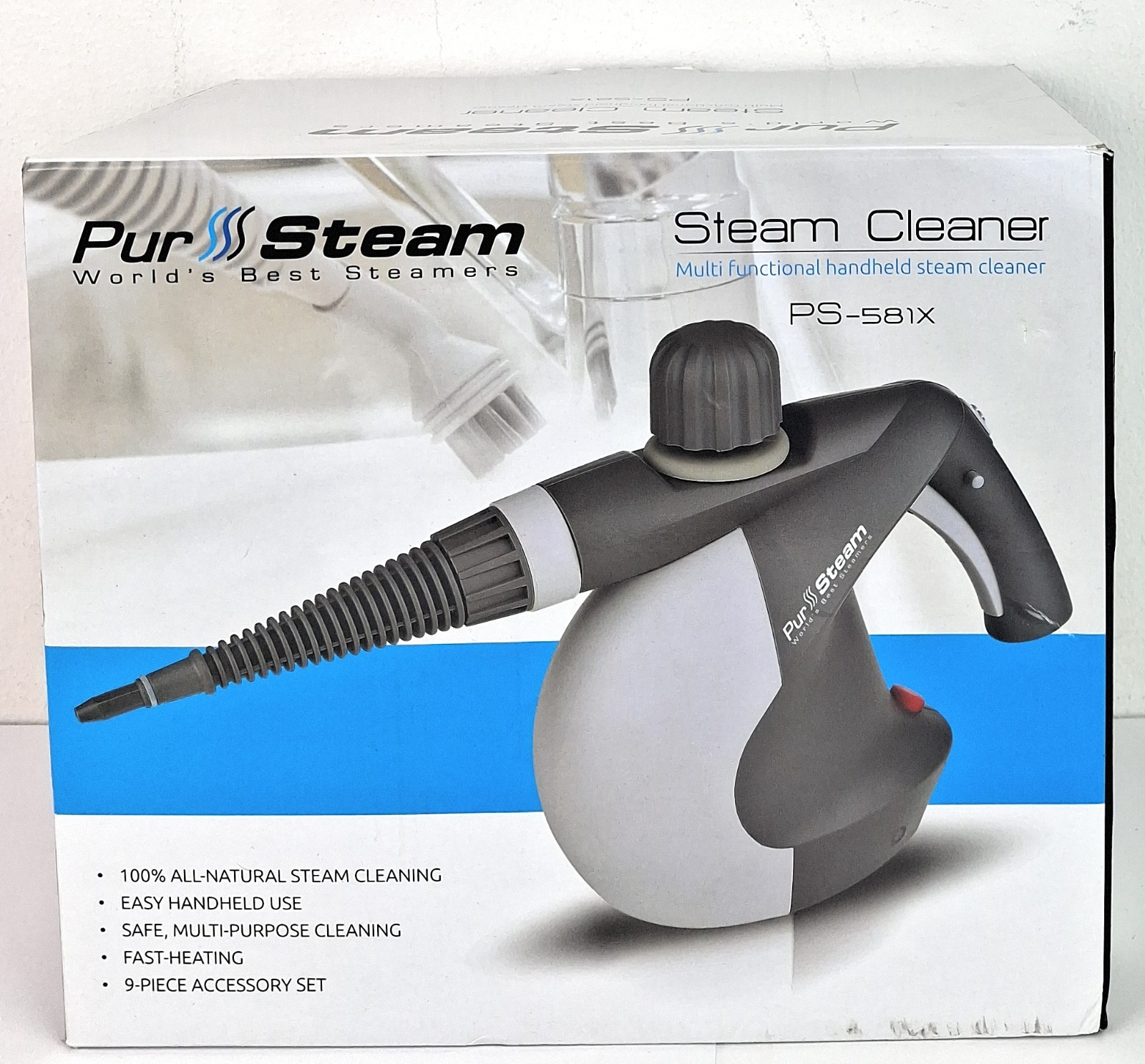 PurSteam Handheld Pressurized Steam Cleaner 9 Tools Car Leather Window PS-581X