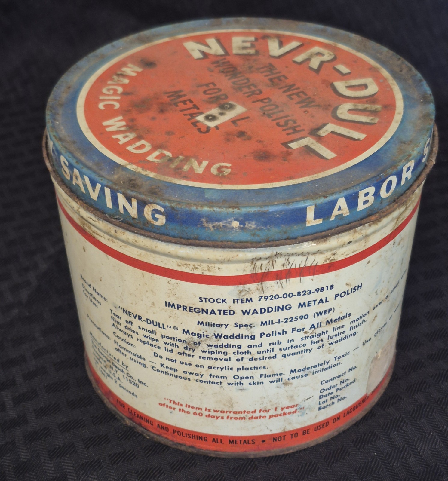 NEVR-DULL Magic Wadding Polish Metal Cleaner Rust Remover Vintage 32 oz Rustic