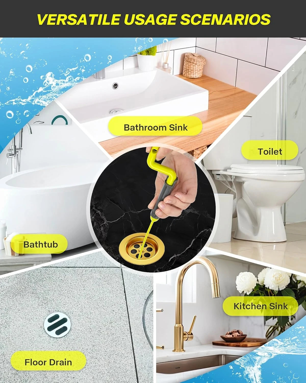 35Inch Drain Clog Remover, Drain Cleaner Hair Clog Remover with Rotating Handle