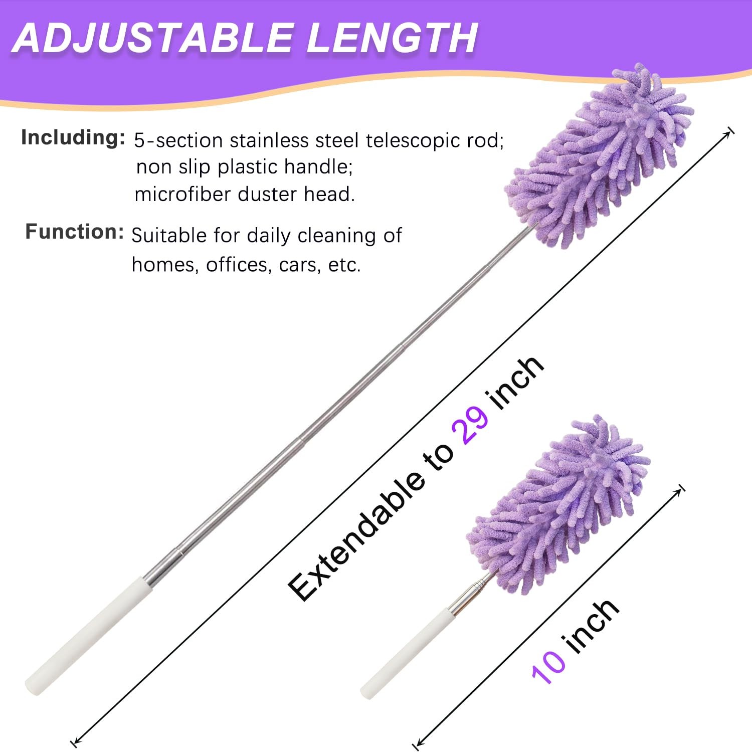 2Pcs Mini Duster for Cleaning, Microfiber Duster with Extendable Pole, Washab…