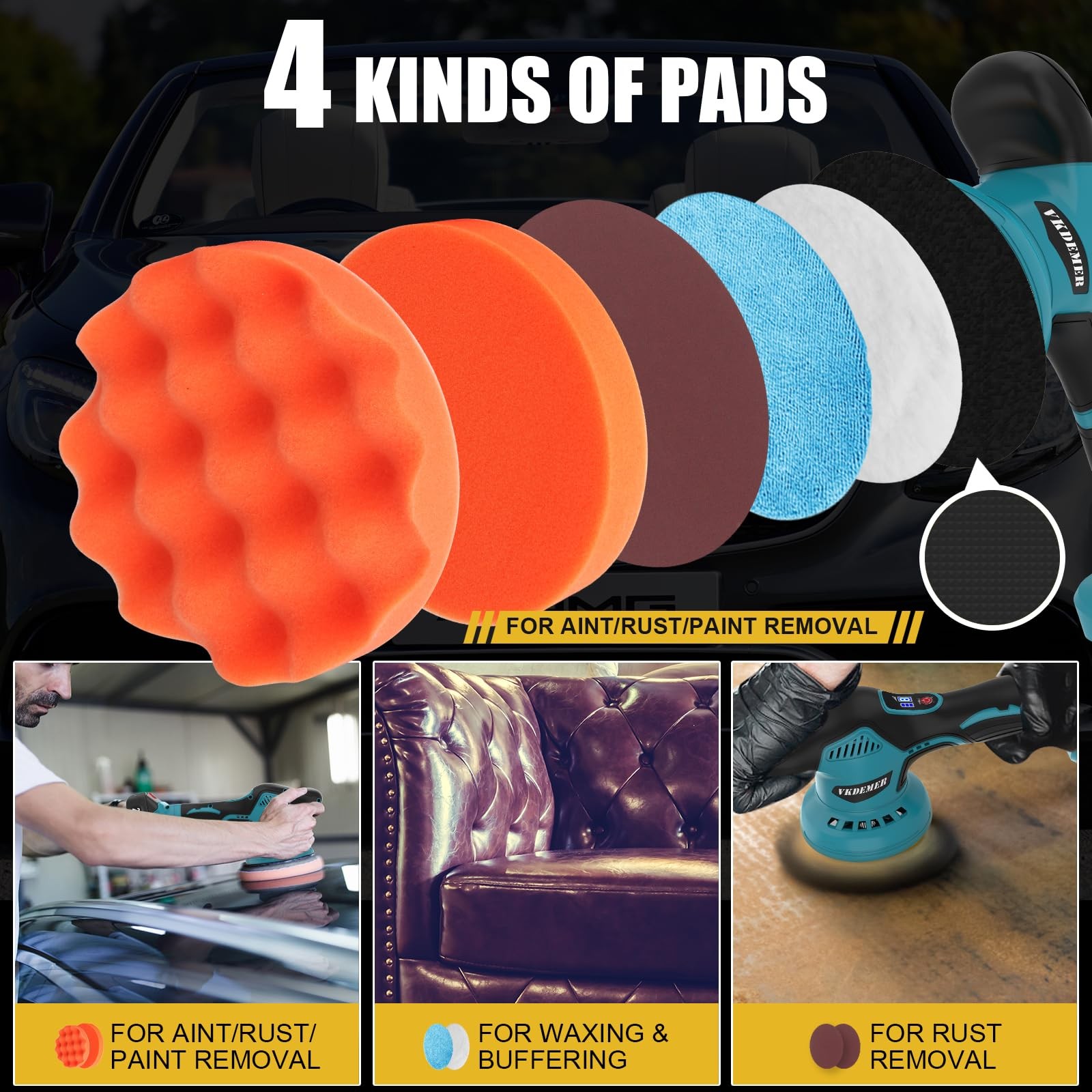Cordless Car Buffer Polisher, 6 In Mini Buffer Polisher Kit with 2 Pack 21V R…