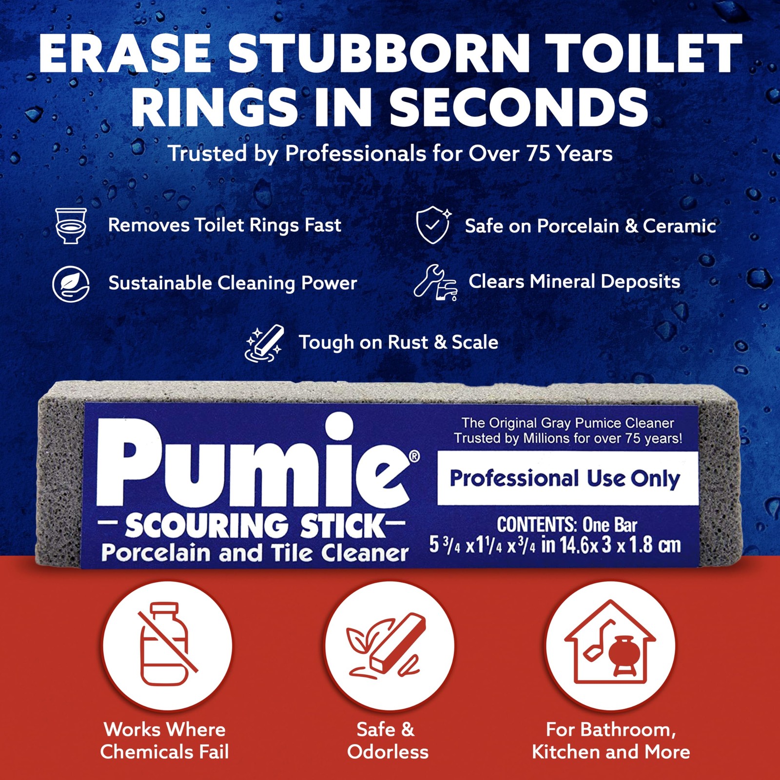 Pumice Scouring Stick Toilet Bowl Cleaner Rust Grills Tubs Oven 5 3/4 Inch Heavy