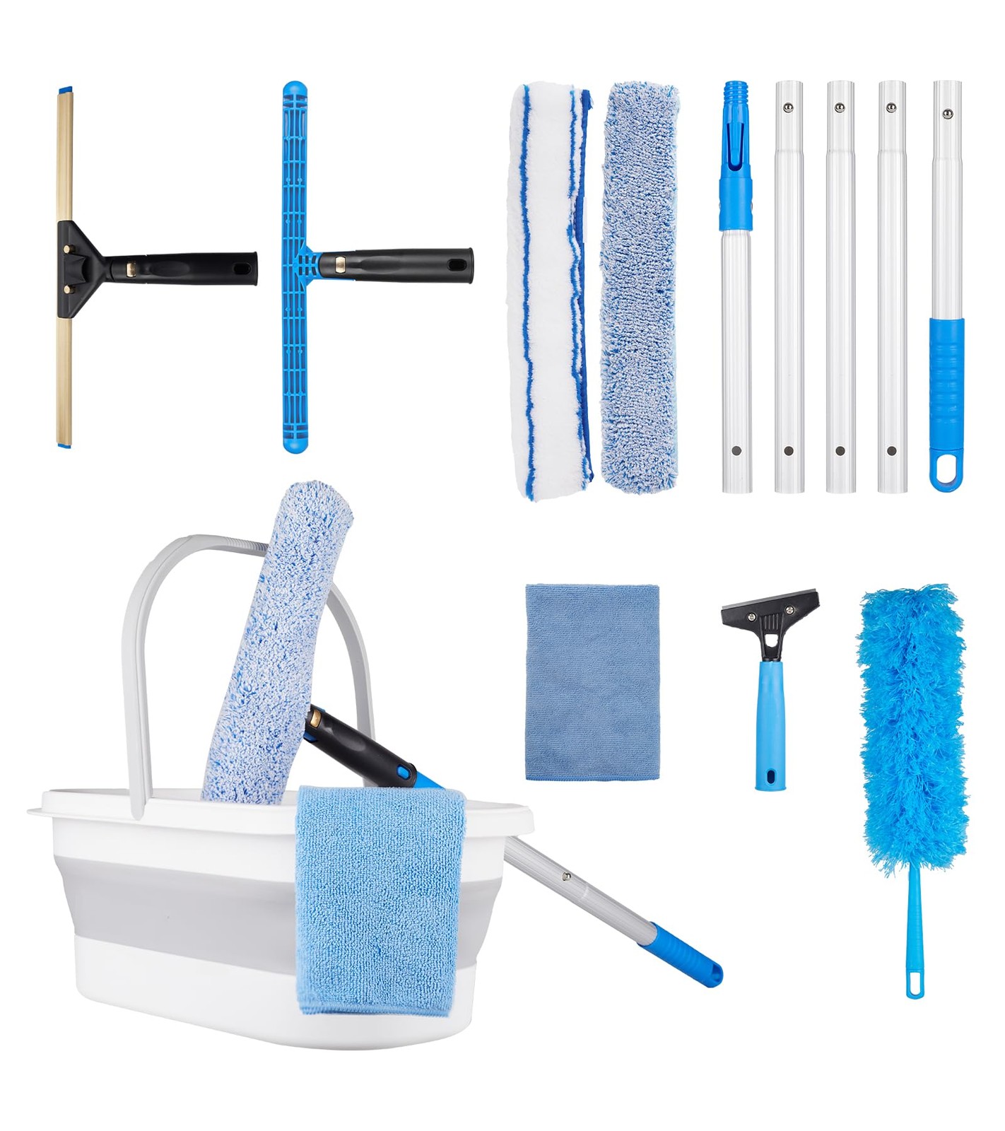 Window Cleaning Kit, Swivel Squeegee & Scrubber with Extension Poles, Foldabl…