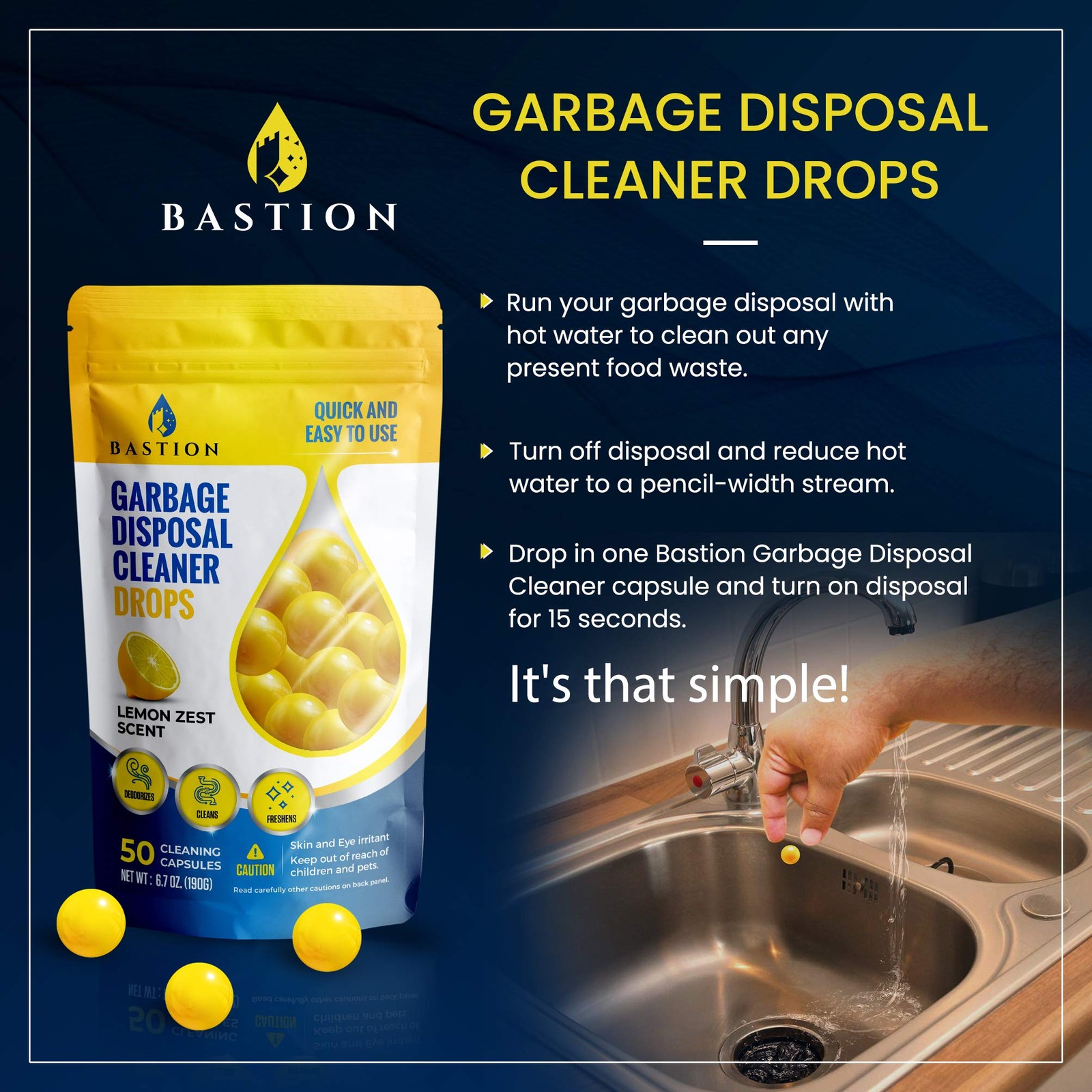 Garbage Disposal Cleaner and Deodorizer Drops 50Count Lemon Zest Scented Kitc…