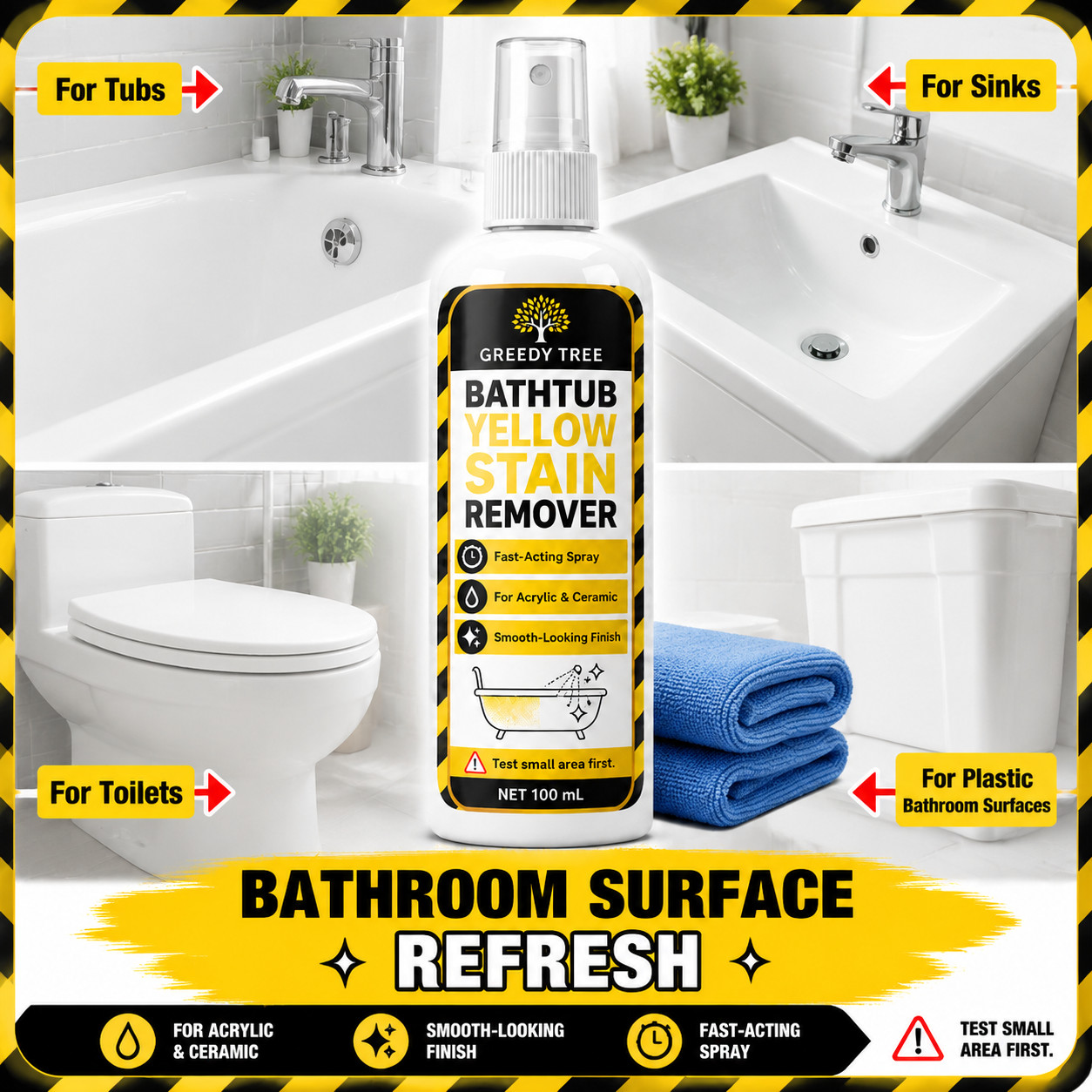 Tub Yellow Stain Cleaner Spray For Acrylic Ceramic And Plastic Surfaces