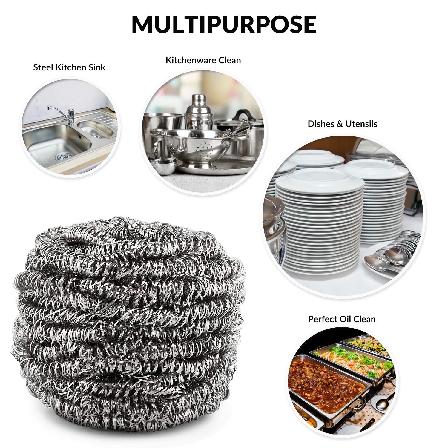 12 Pack Stainless Steel Scourers by Scrub It â€“ Steel Wool Scrubber Pad used f