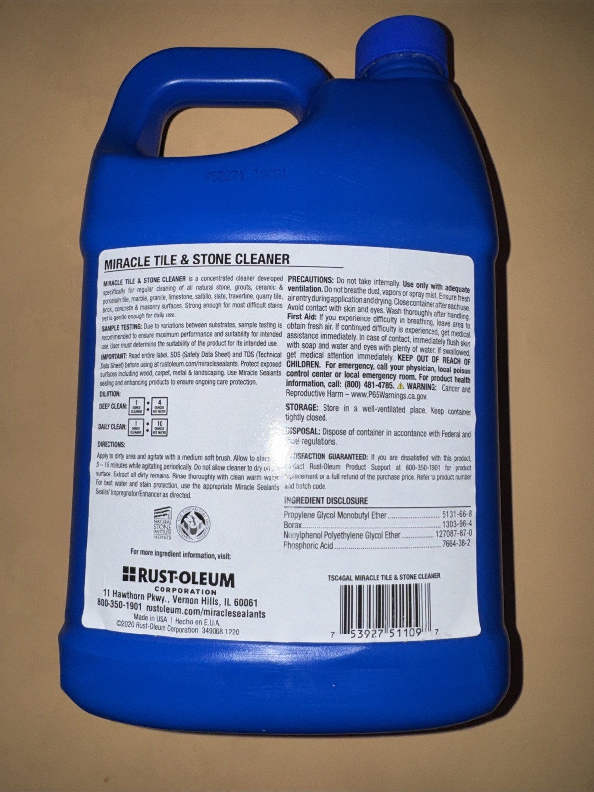 Miracle Sealants TSC GAL SG Tile and Stone Cleaner, 1 Gal Bottle