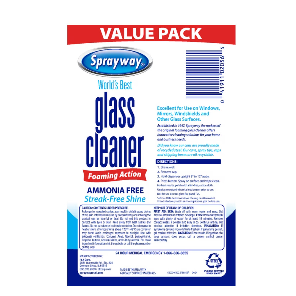 (6 pack) Sprayway Glass Cleaner Foaming Aerosol Spray, 19 oz, 2-Pack