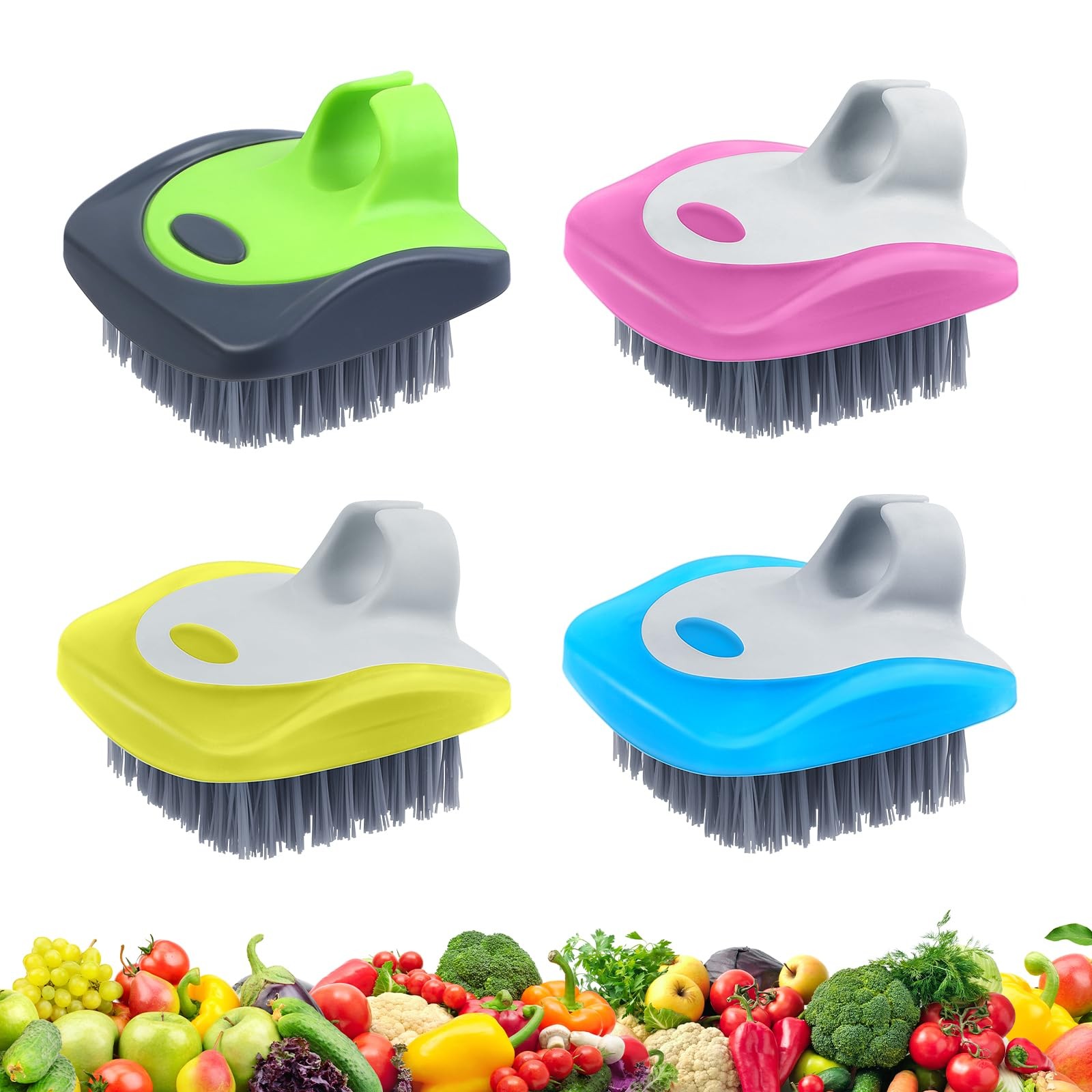 4 Pieces Vegetable Brush Potato Scrubber Brush Silicone Hard and Soft Side Fr…