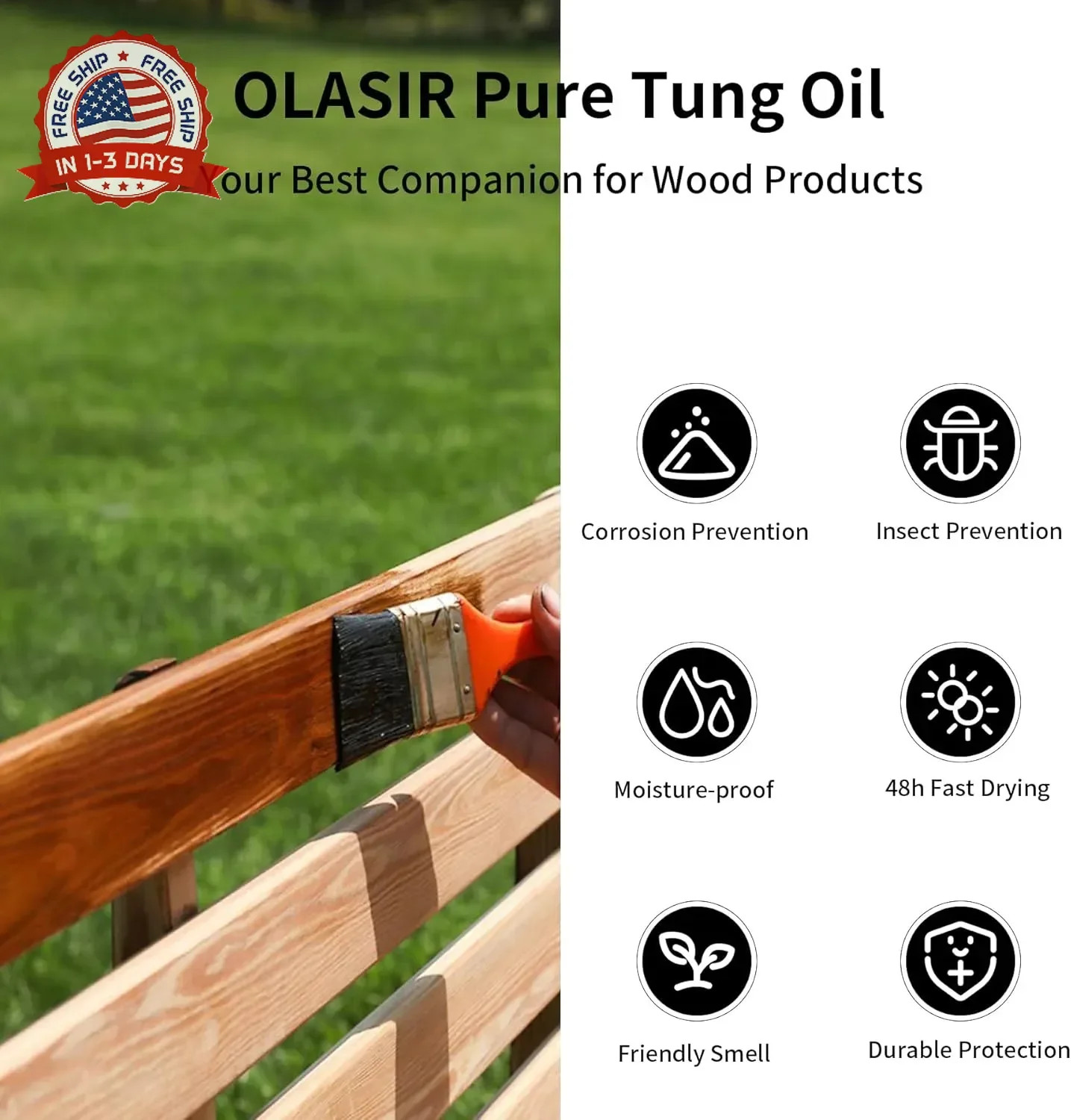 8 oz 100% Natural Pure Tung Oil for Wood Finishing Food Grade Safe, Waterproof T