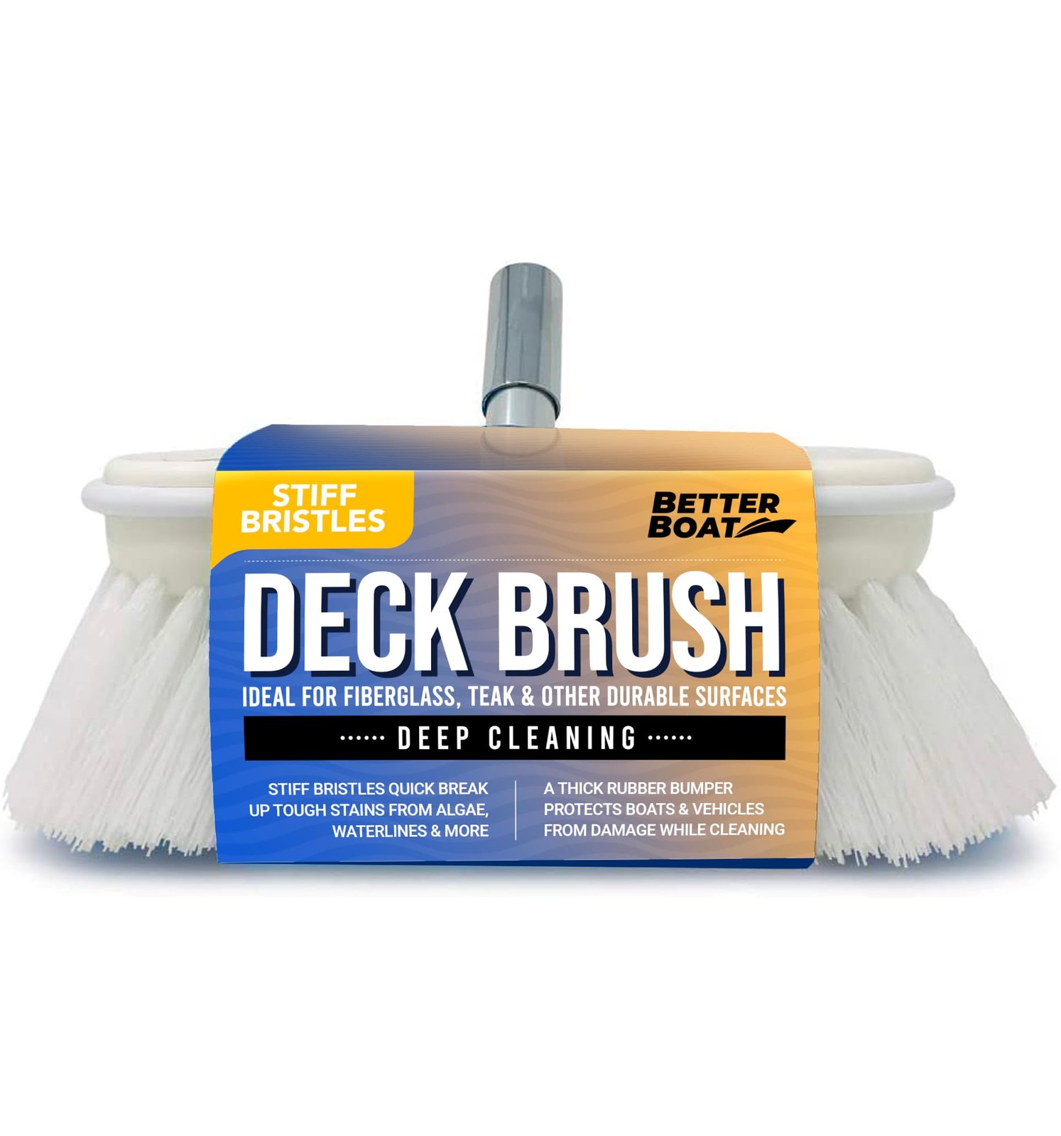 Stiff Boat Deck Brush, Heavy-Duty Brush Head, 8″ Firm Bristle with Bumper, 3/…