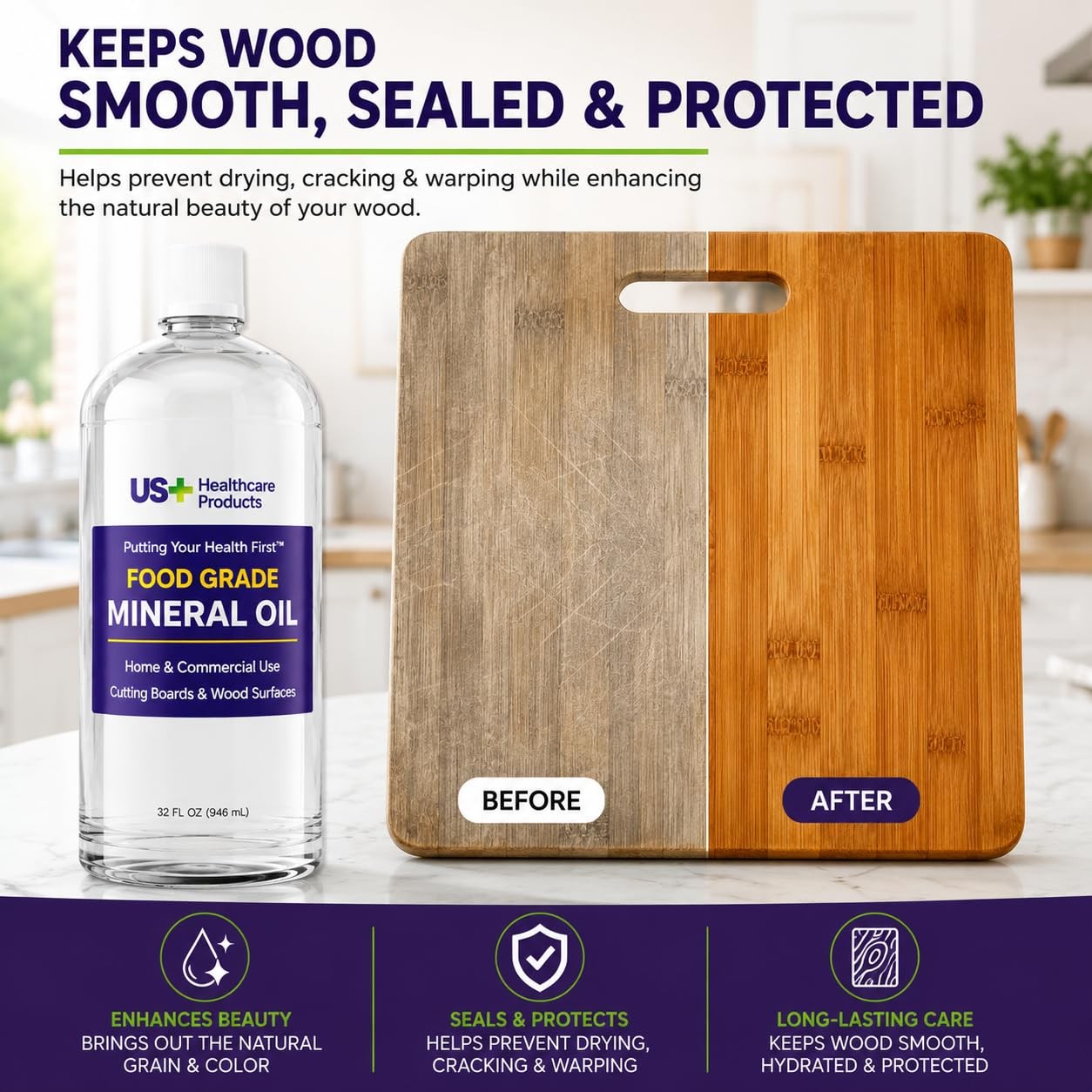 Food Grade Mineral Oil 32oz Wood Conditioner For Cutting Boards Butcher Blocks U