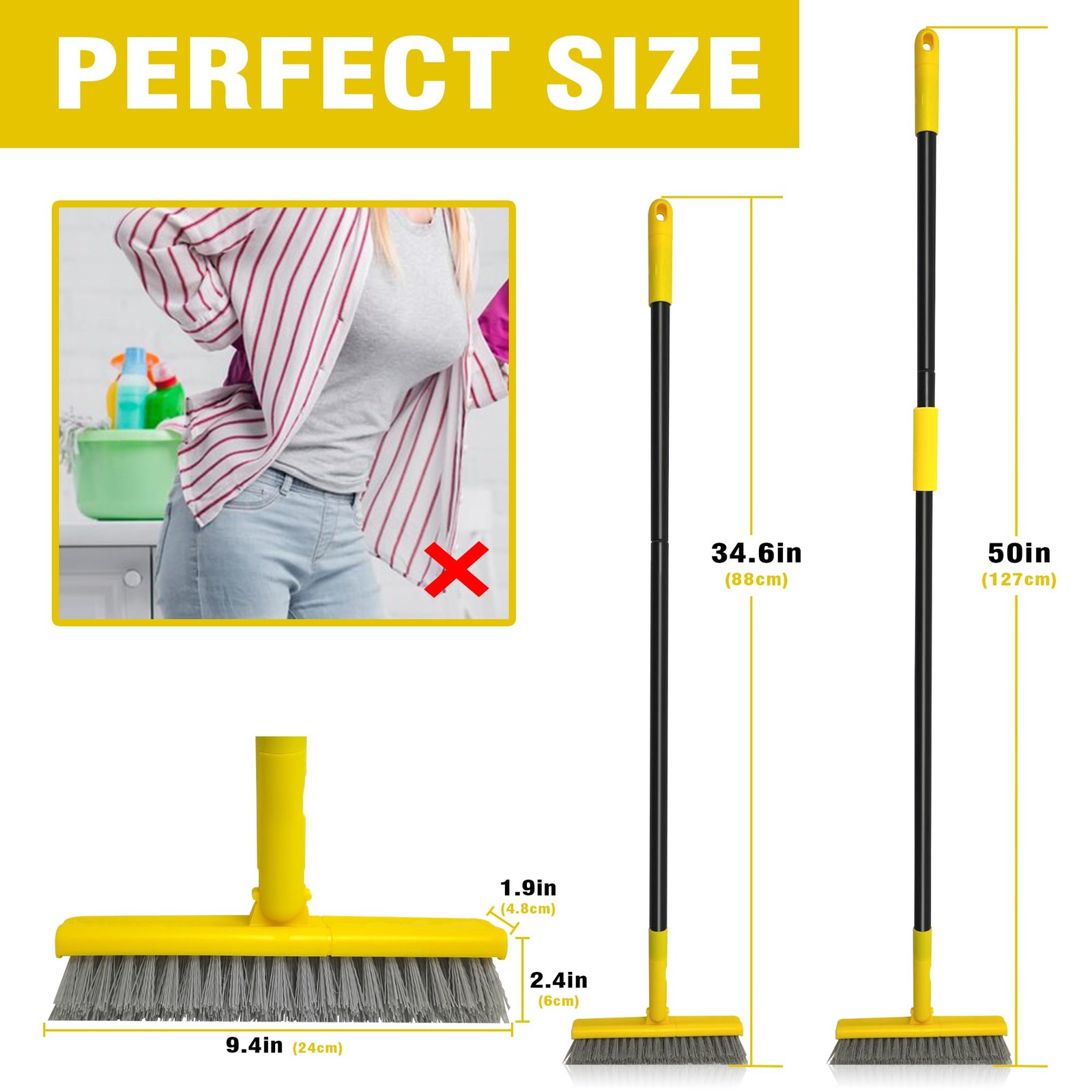 2 in 1 Grout Brush with 49.6″ Long Handle, Swivel Grout Cleaning Brush V-Shap…