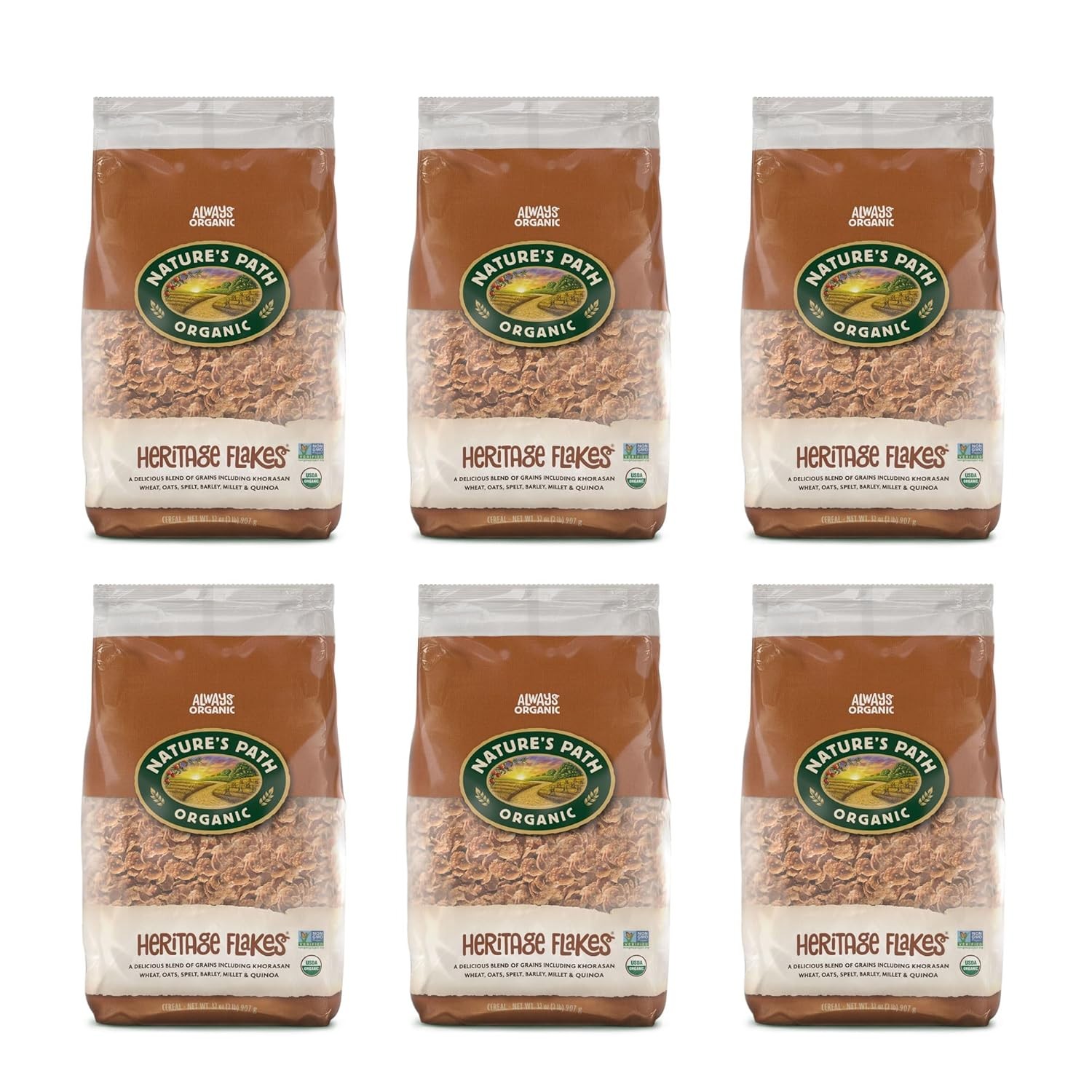 Nature’s Path Organic Heritage Flakes? Cereal, 32 oz (Pack of 6), Ancient Grai