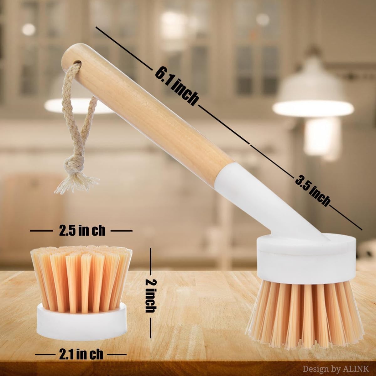 Dish Brush with 3 Replaceable Heads Non Scratch Cast Iron Pan Cleaner