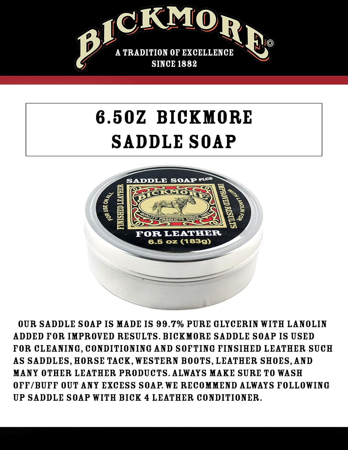 Saddle Soap plus – 6.5Oz – Leather Cleaner & Conditioner with Lanolin – Restorer