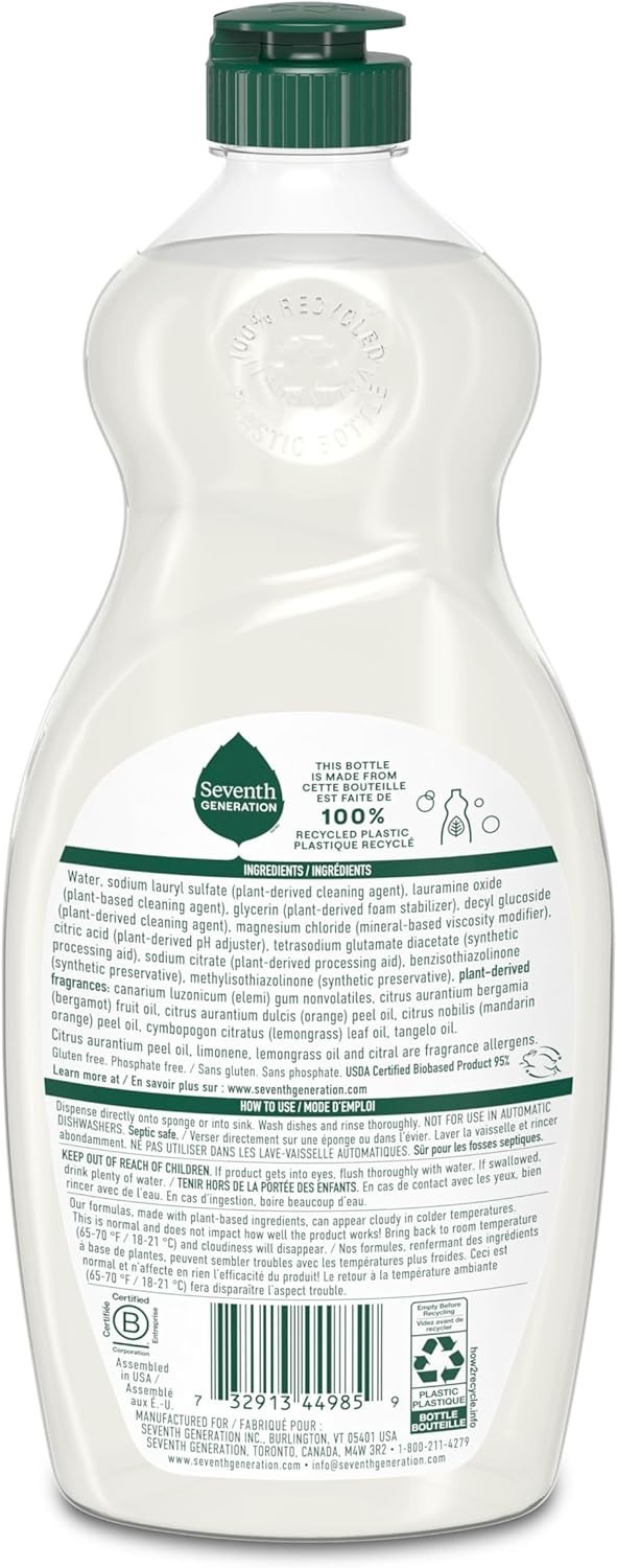 Eco-Friendly Seventh Generation Dish Soap – 19oz x 6, Essential Oils Fresh Scent