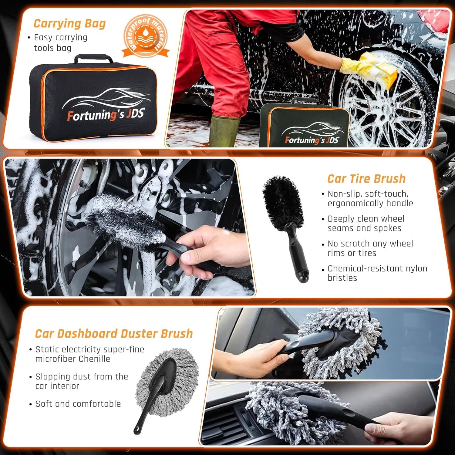 Car Detailing Kit 61 PC Interior Cleaner Auto Wash Brush Vacuum Set